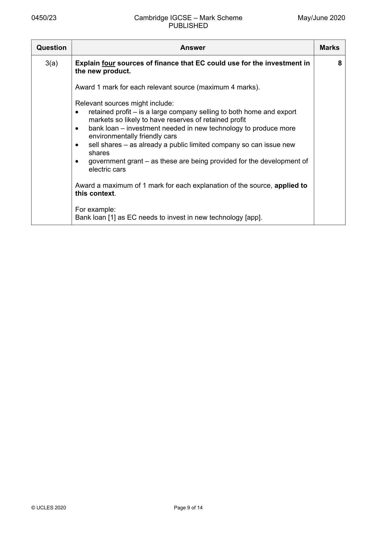 Mark scheme, page 9 of 14