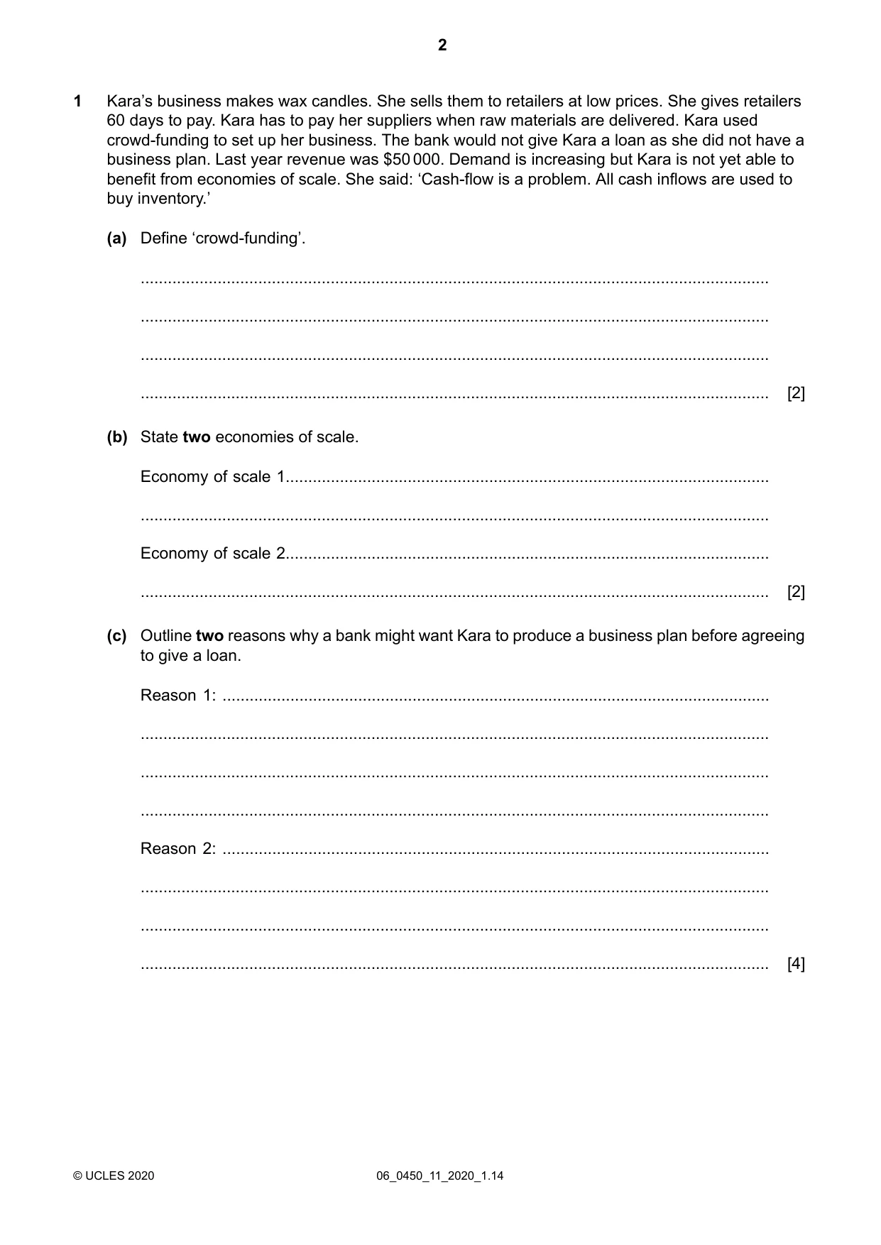 Cambridge IGCSE Business Studies 0450 2020 May/June Paper 1 · Variant 1 question paper, page 2 of 12