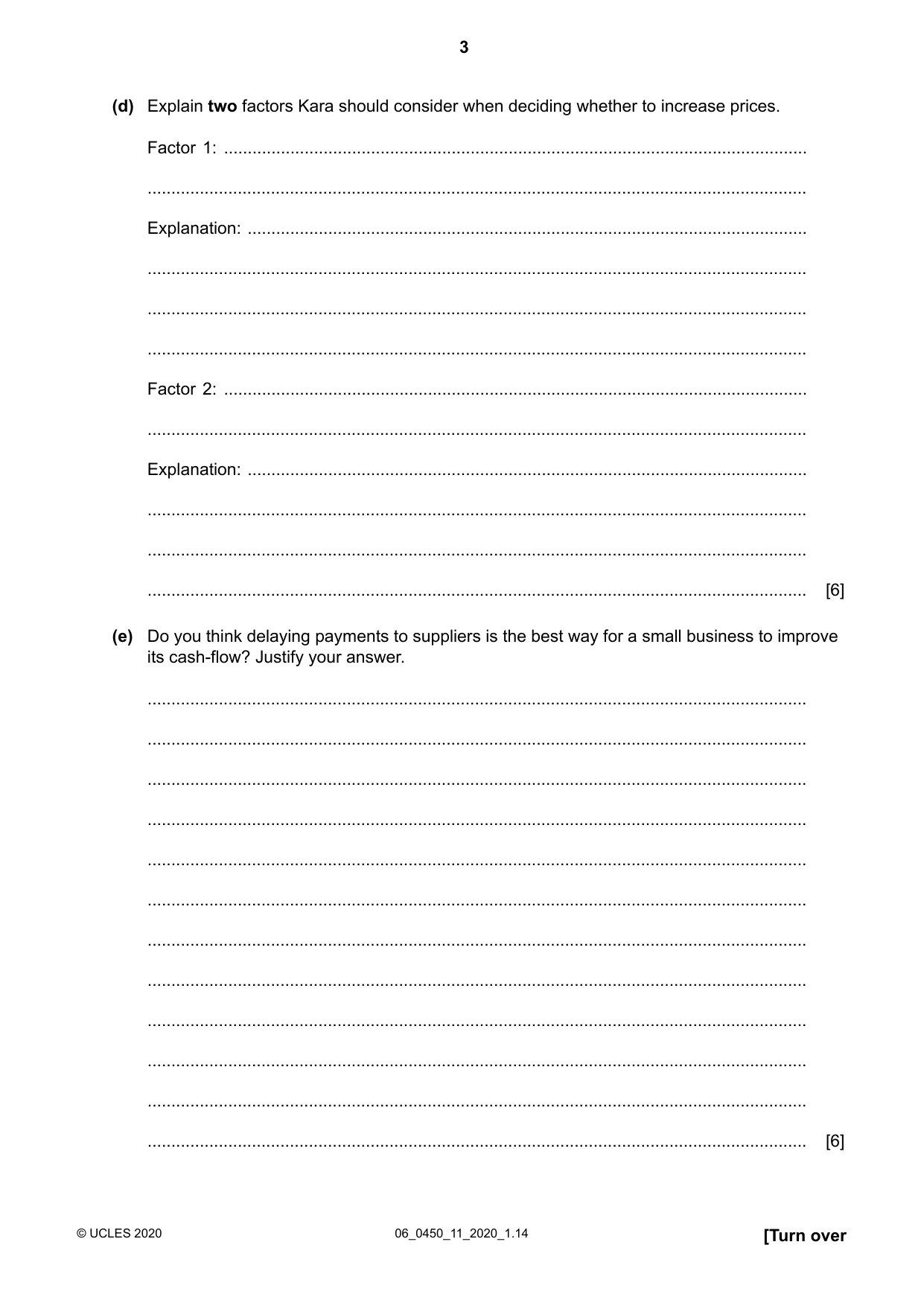 Cambridge IGCSE Business Studies 0450 2020 May/June Paper 1 · Variant 1 question paper, page 3 of 12