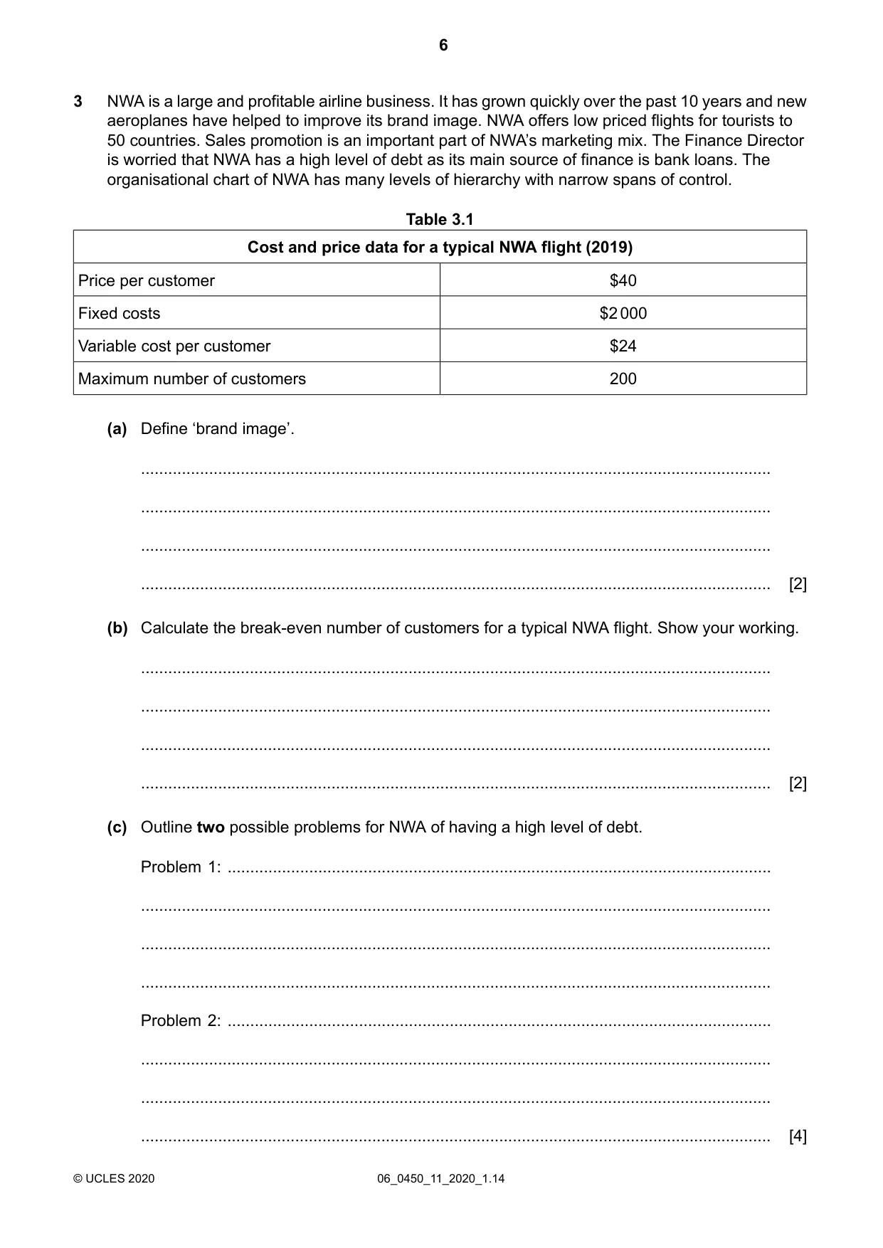Cambridge IGCSE Business Studies 0450 2020 May/June Paper 1 · Variant 1 question paper, page 6 of 12