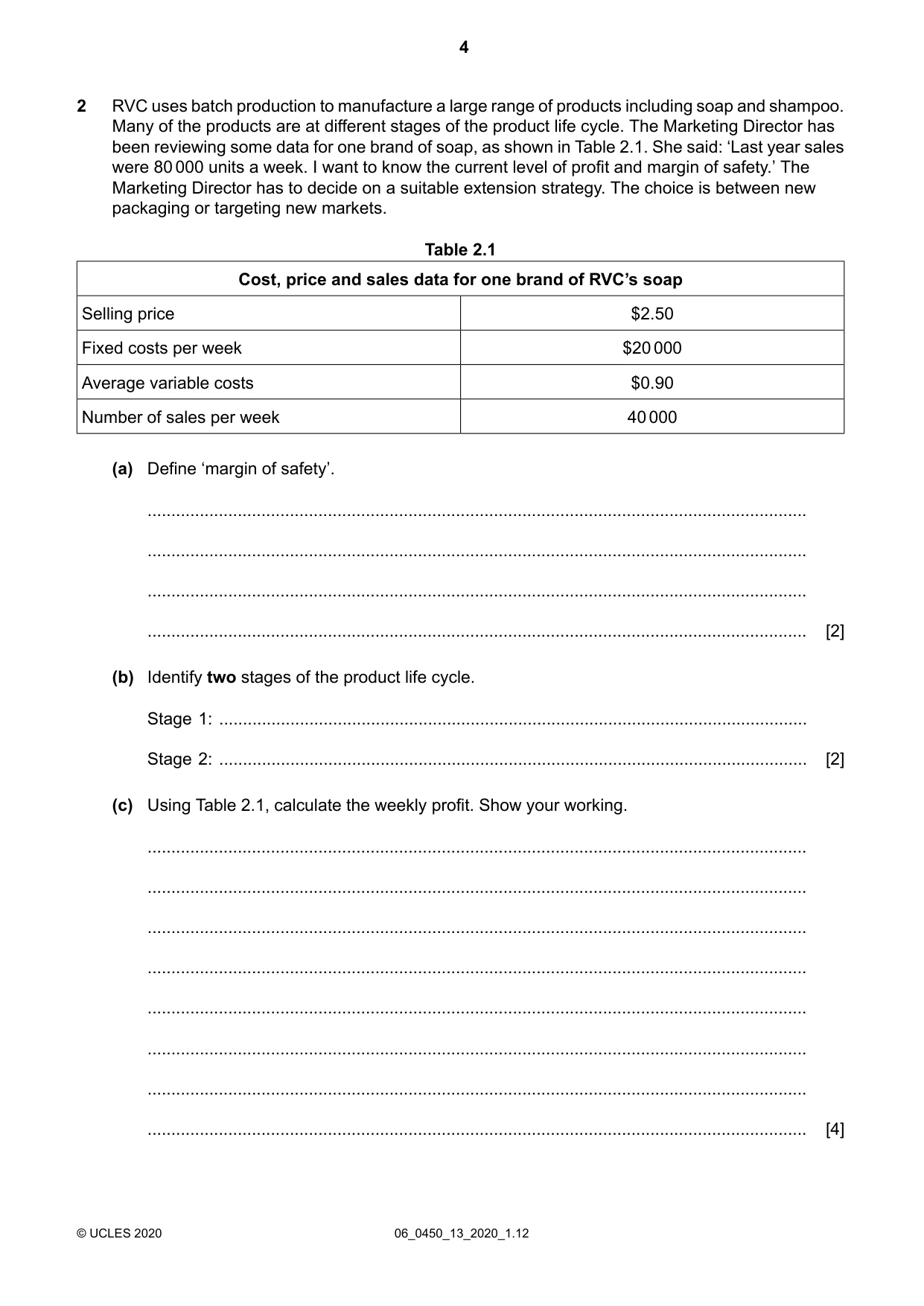 Cambridge IGCSE Business Studies 0450 2020 May/June Paper 1 · Variant 3 question paper, page 4 of 12