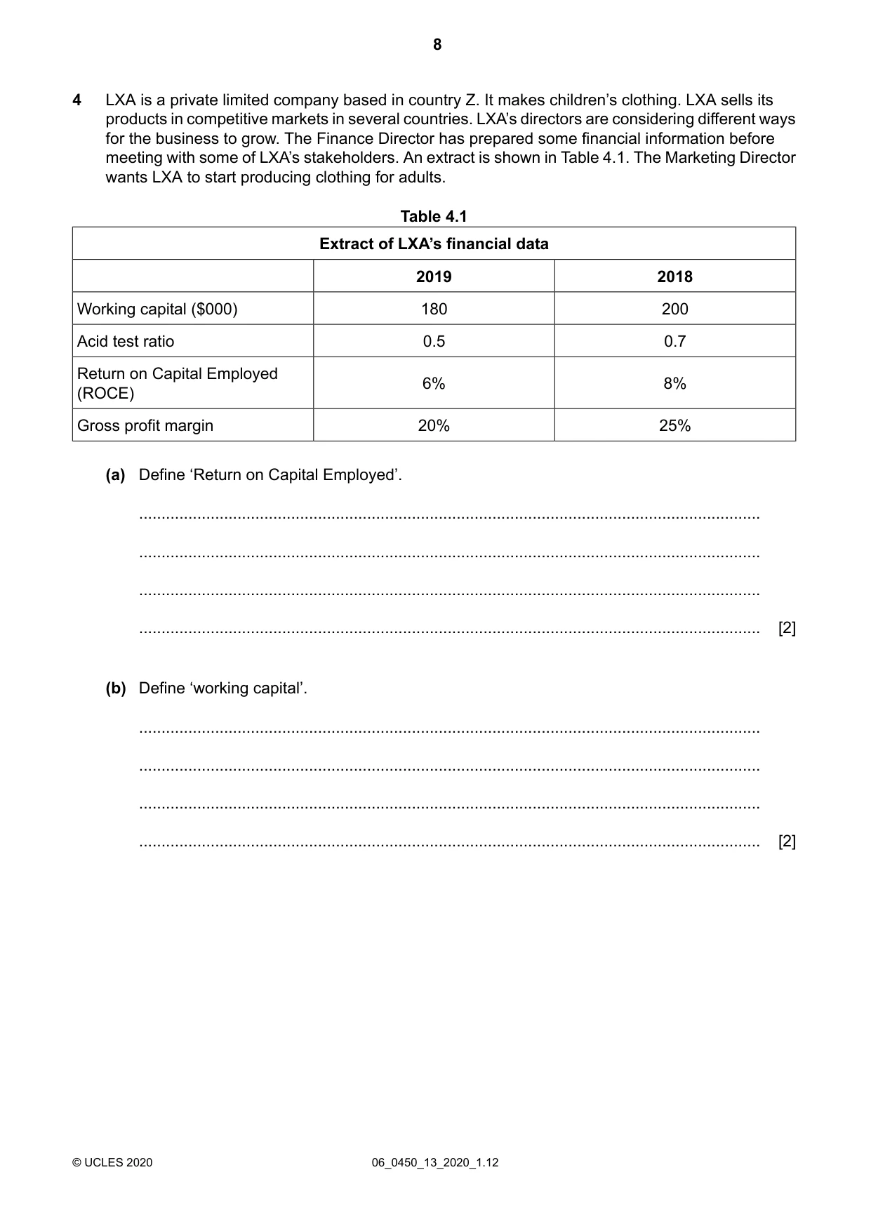 Cambridge IGCSE Business Studies 0450 2020 May/June Paper 1 · Variant 3 question paper, page 8 of 12