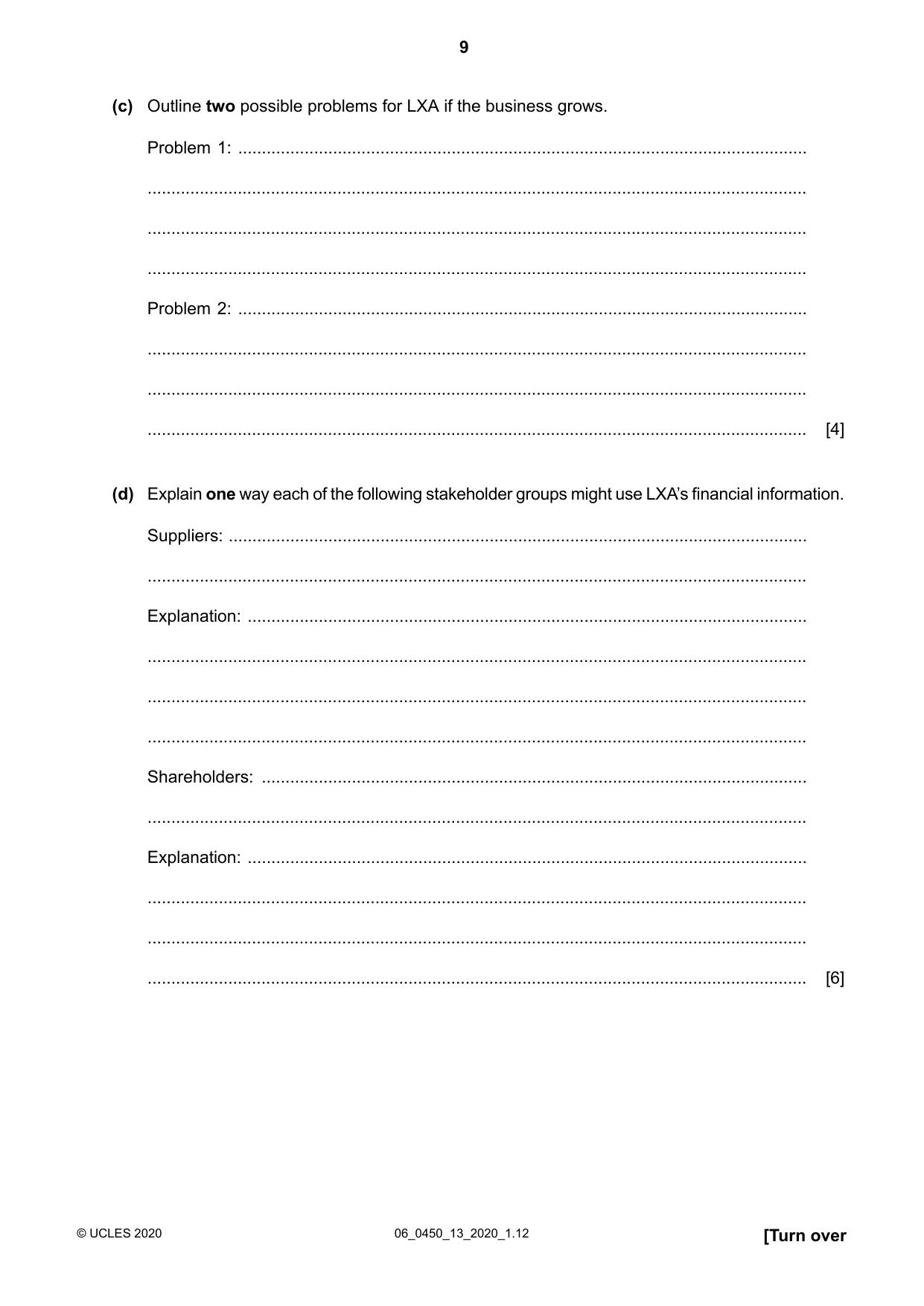 Cambridge IGCSE Business Studies 0450 2020 May/June Paper 1 · Variant 3 question paper, page 9 of 12