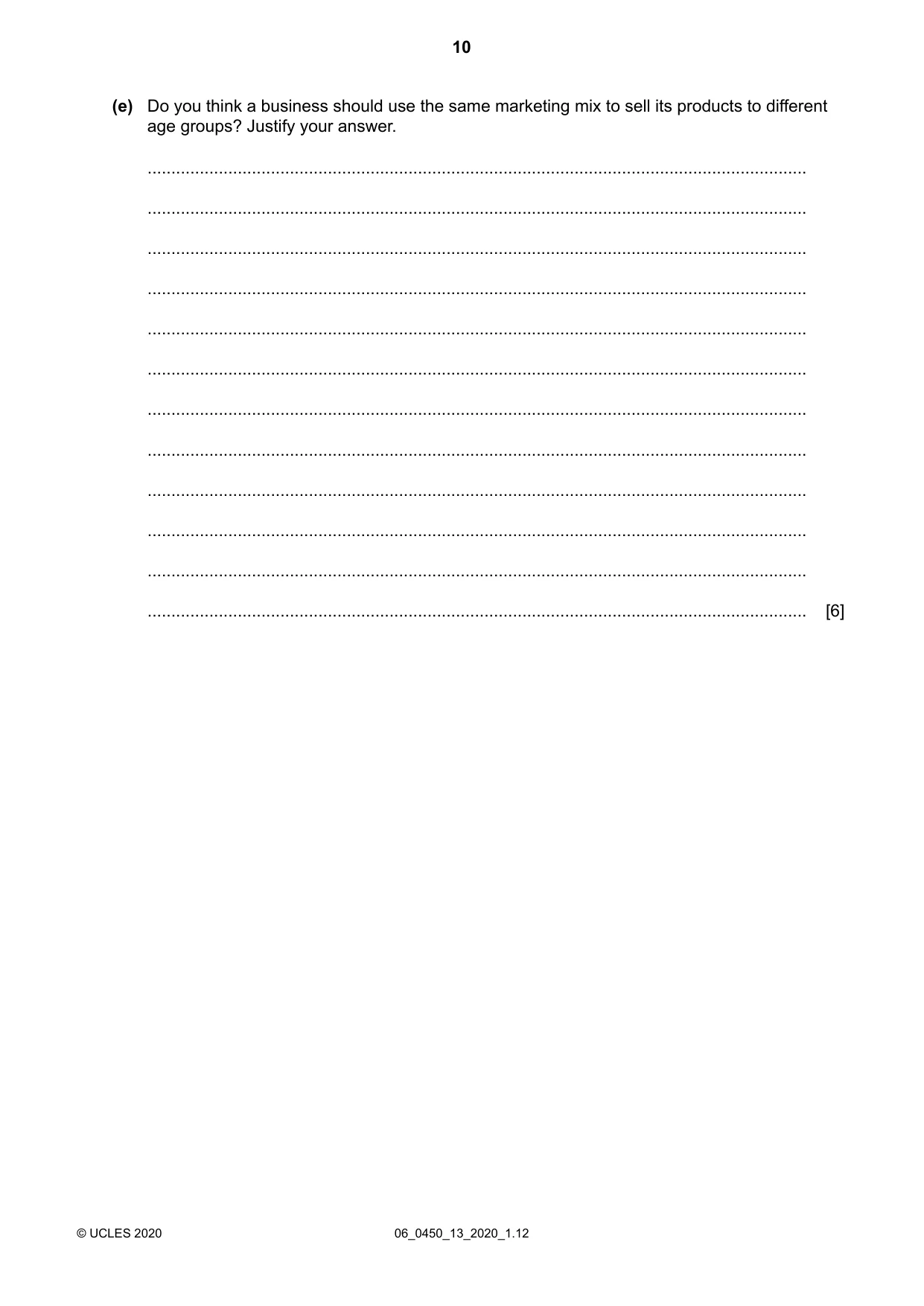 Cambridge IGCSE Business Studies 0450 2020 May/June Paper 1 · Variant 3 question paper, page 10 of 12