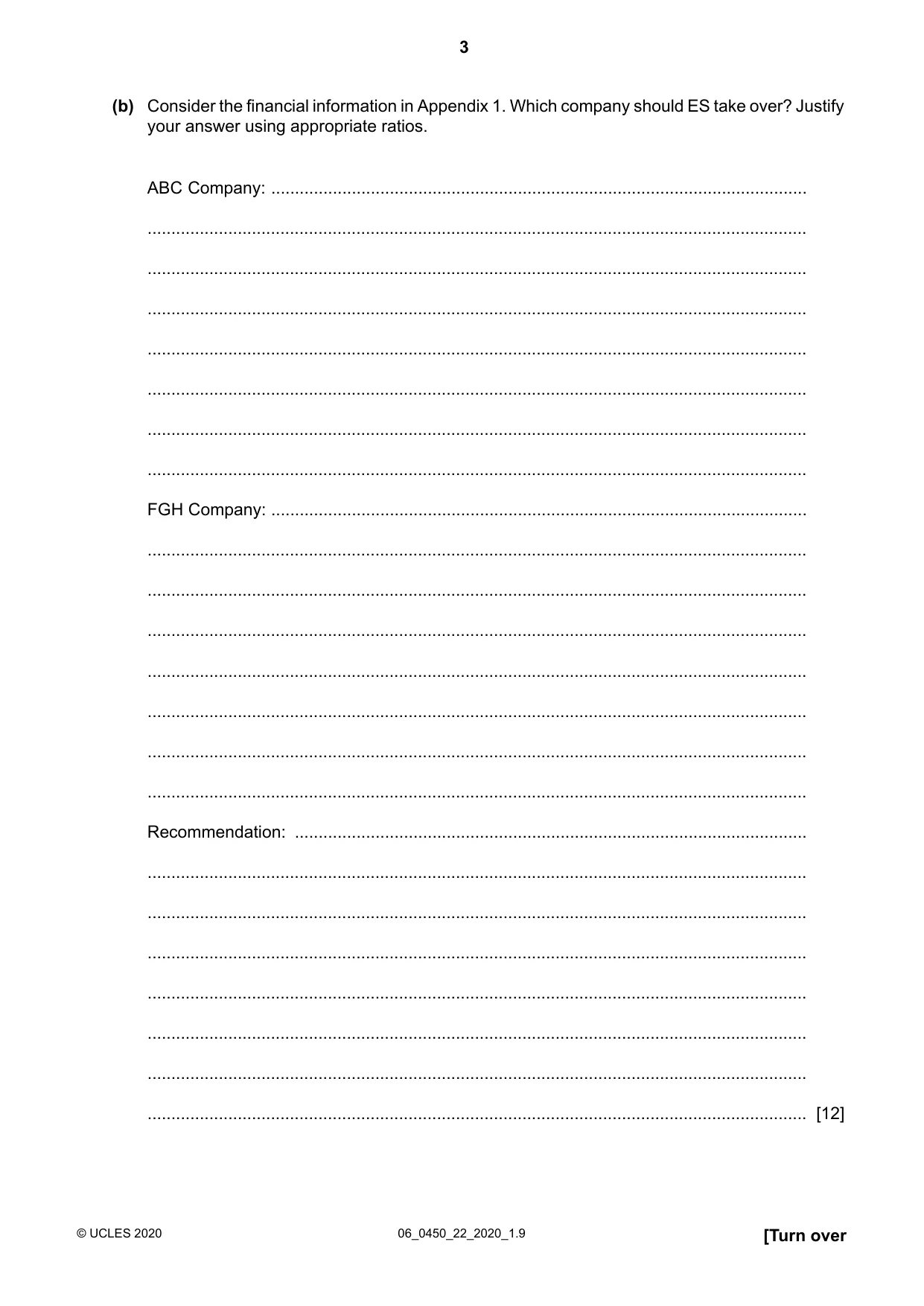Cambridge IGCSE Business Studies 0450 2020 May/June Paper 2 · Variant 2 question paper, page 3 of 12