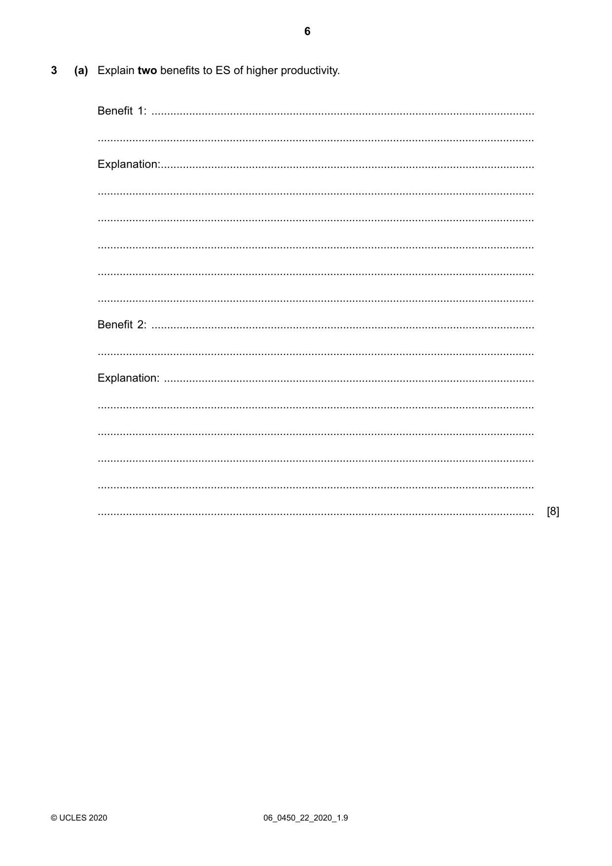 Cambridge IGCSE Business Studies 0450 2020 May/June Paper 2 · Variant 2 question paper, page 6 of 12