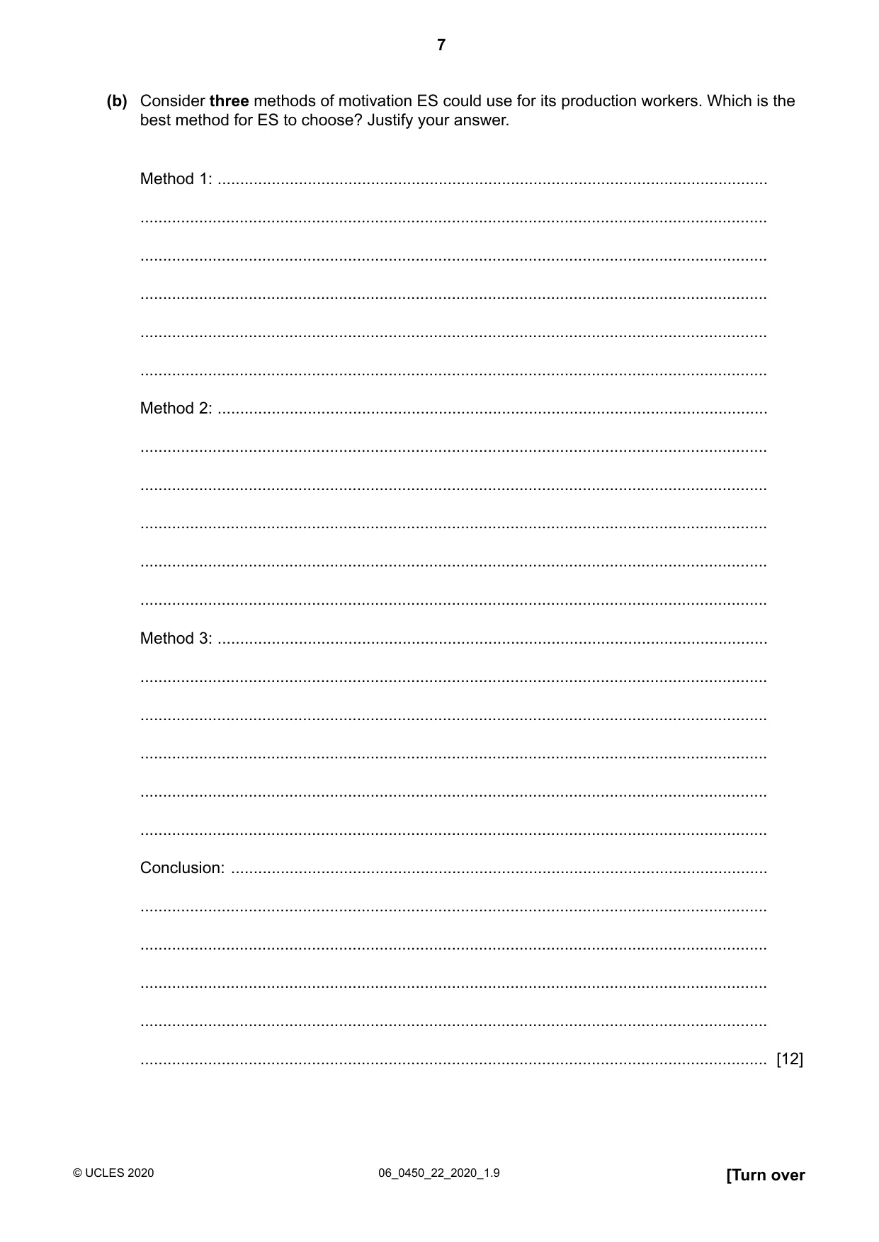 Cambridge IGCSE Business Studies 0450 2020 May/June Paper 2 · Variant 2 question paper, page 7 of 12