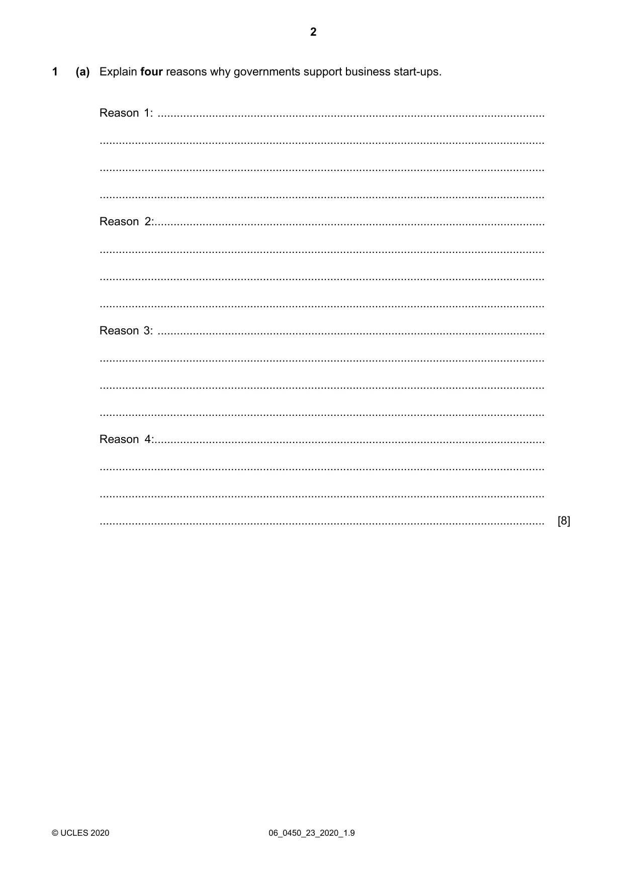 Cambridge IGCSE Business Studies 0450 2020 May/June Paper 2 · Variant 3 question paper, page 2 of 12