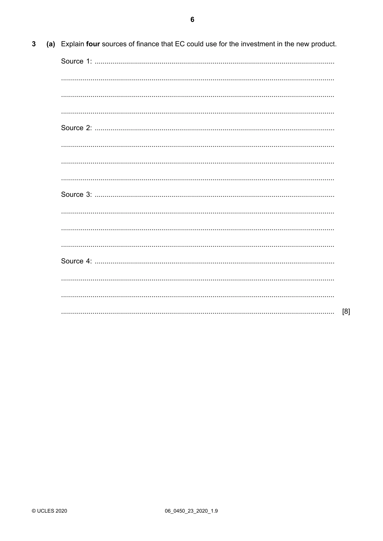 Cambridge IGCSE Business Studies 0450 2020 May/June Paper 2 · Variant 3 question paper, page 6 of 12