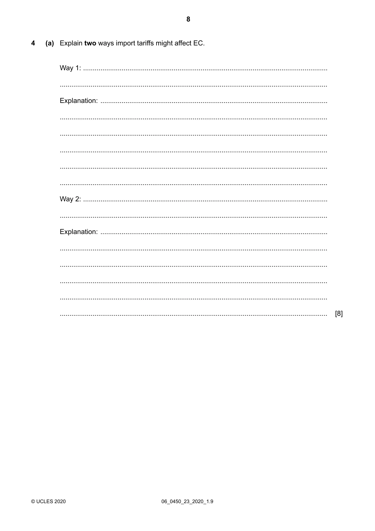 Cambridge IGCSE Business Studies 0450 2020 May/June Paper 2 · Variant 3 question paper, page 8 of 12