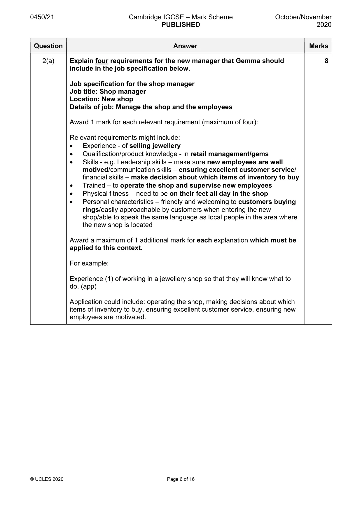 Mark scheme, page 6 of 16