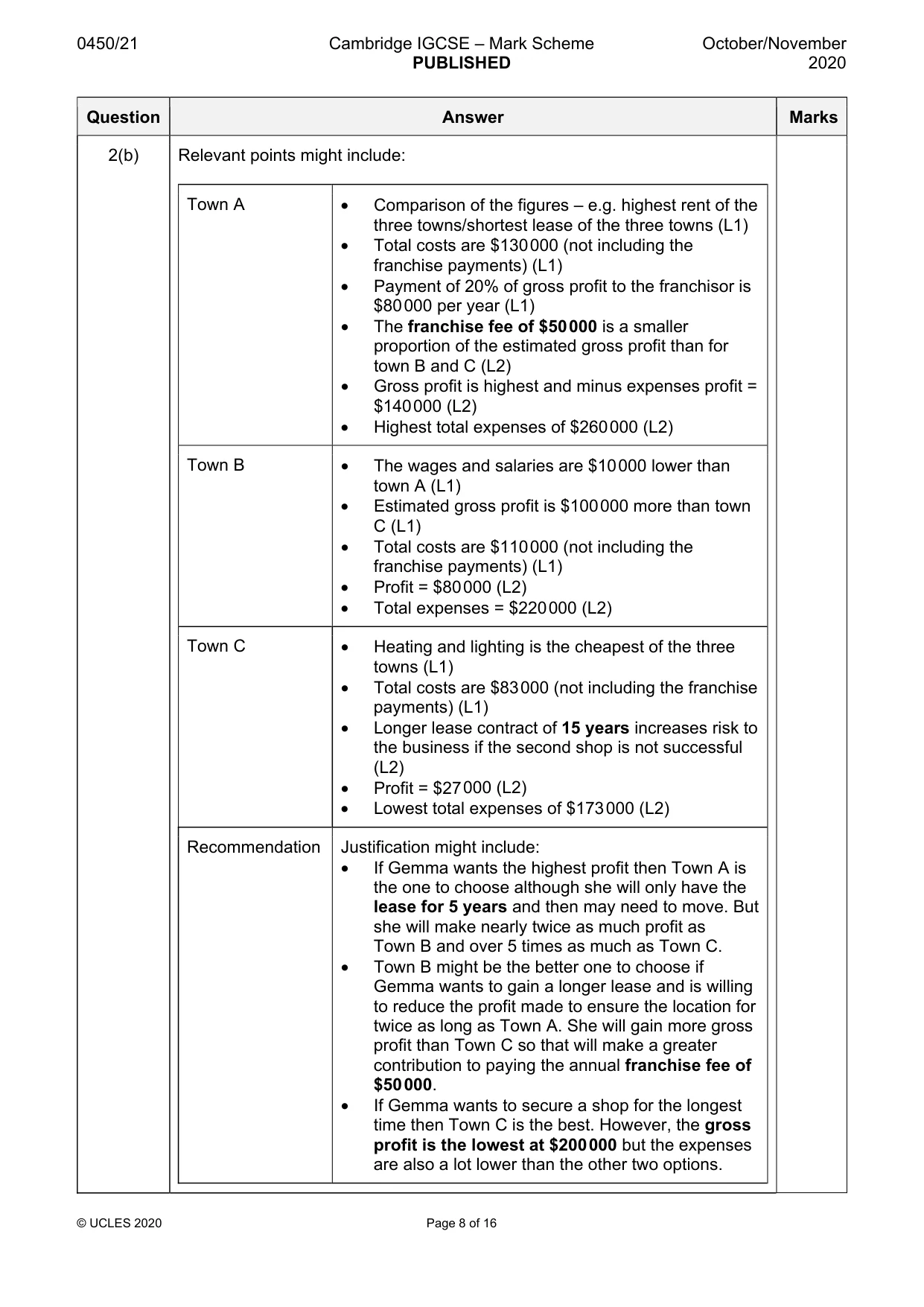 Mark scheme, page 8 of 16