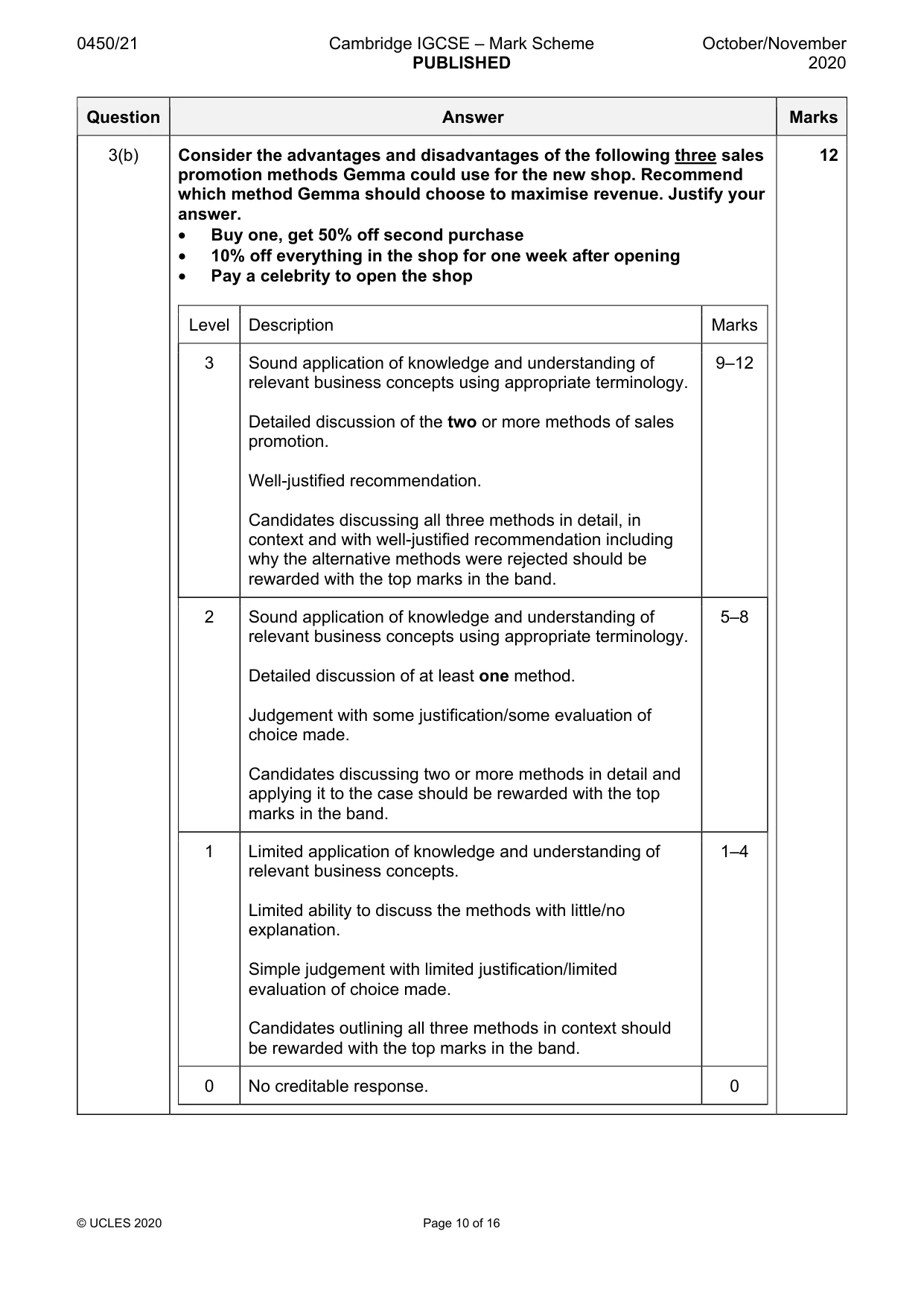 Mark scheme, page 10 of 16