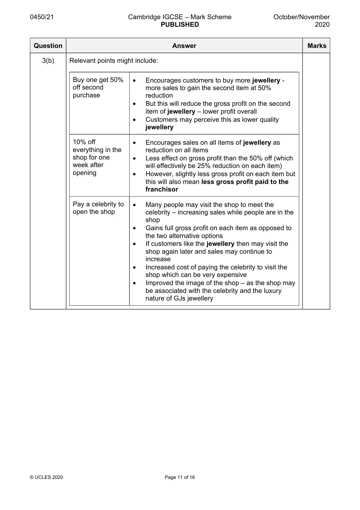 Mark scheme, page 11 of 16