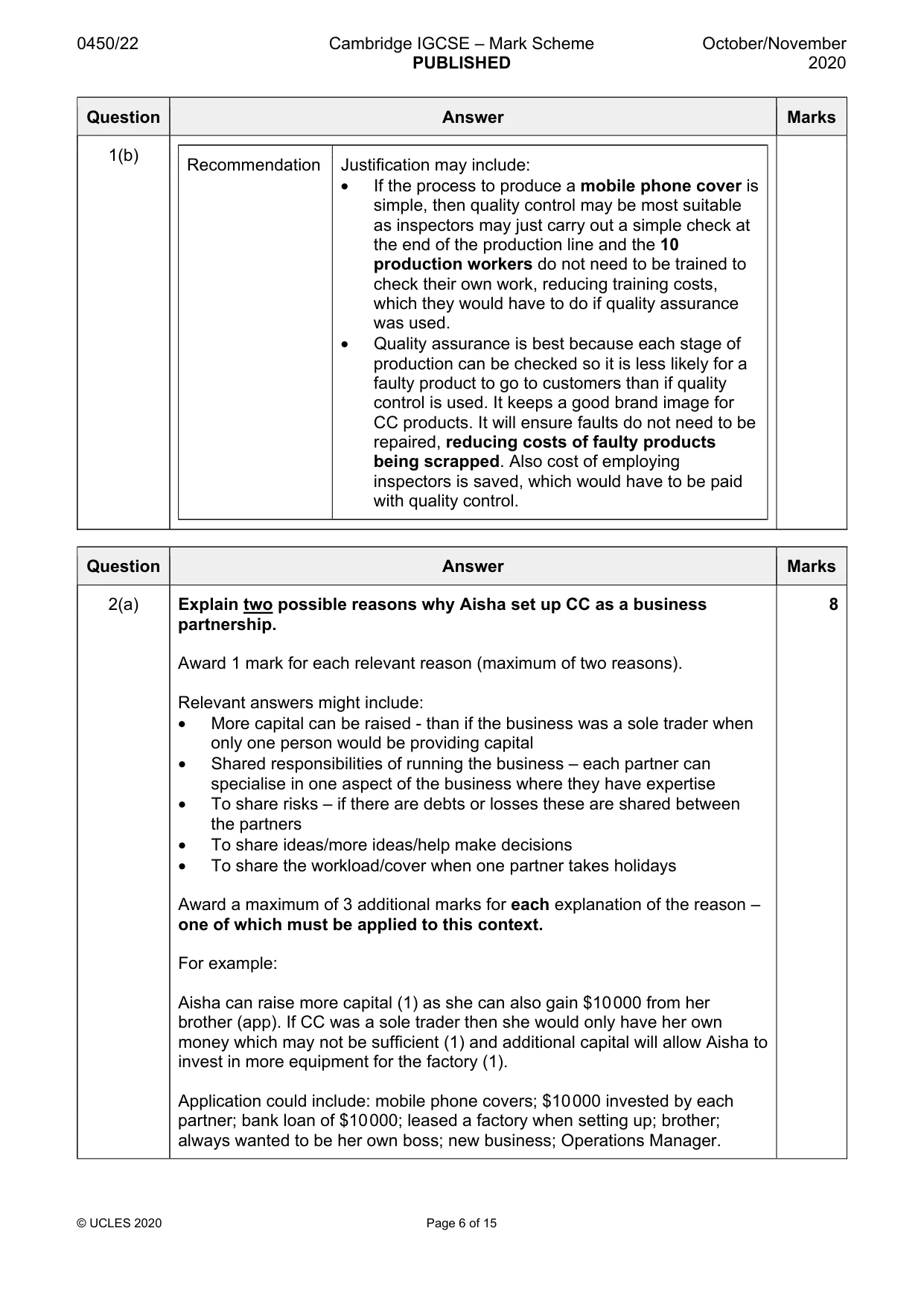 Mark scheme, page 6 of 15