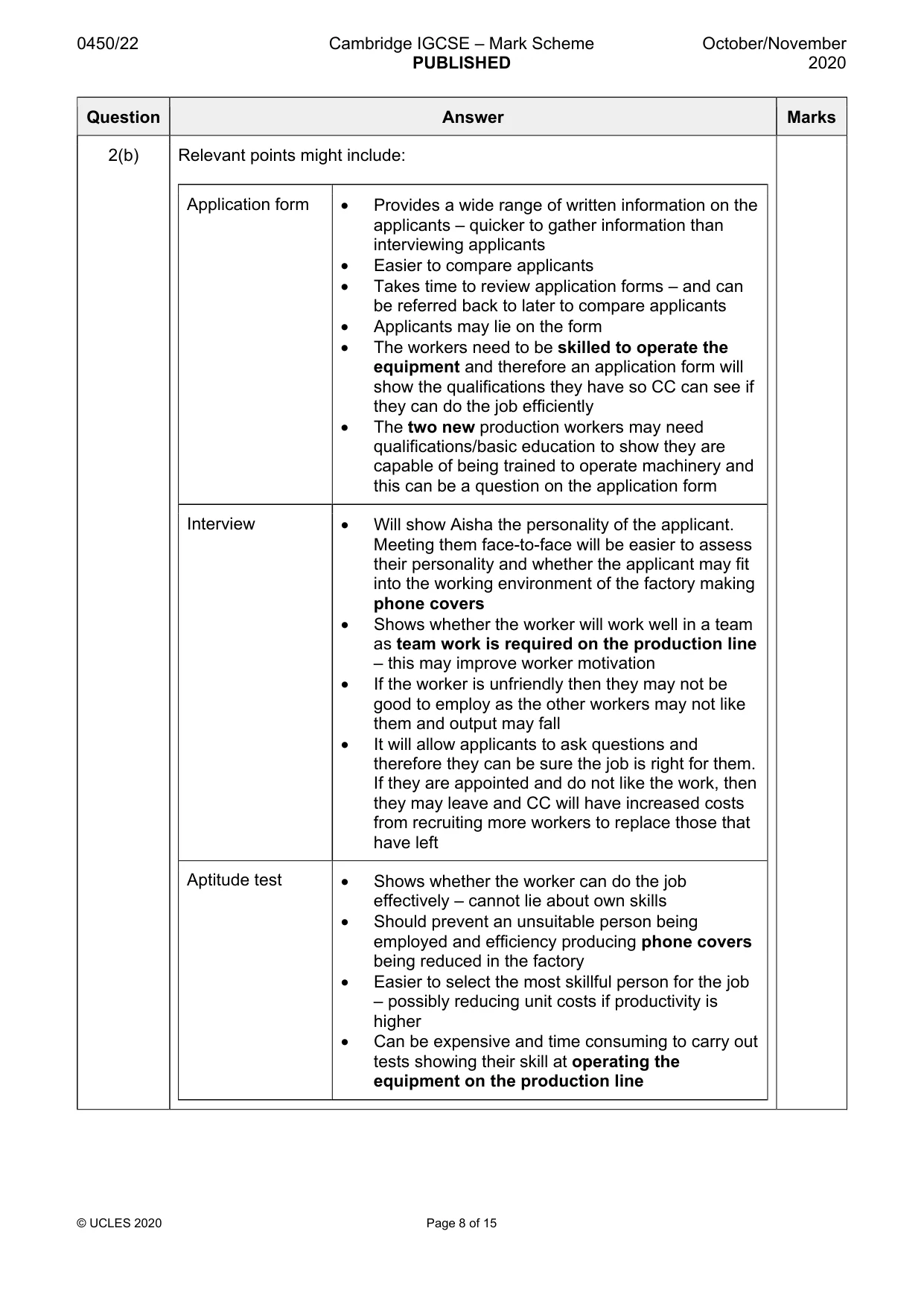 Mark scheme, page 8 of 15