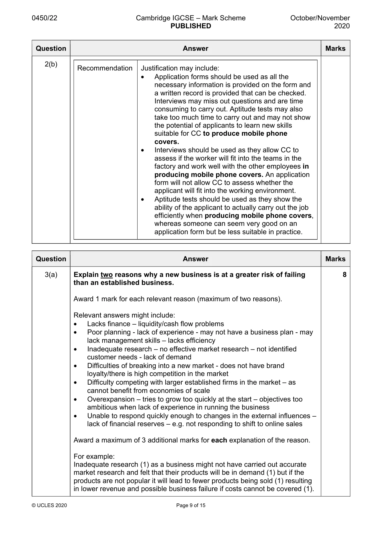 Mark scheme, page 9 of 15