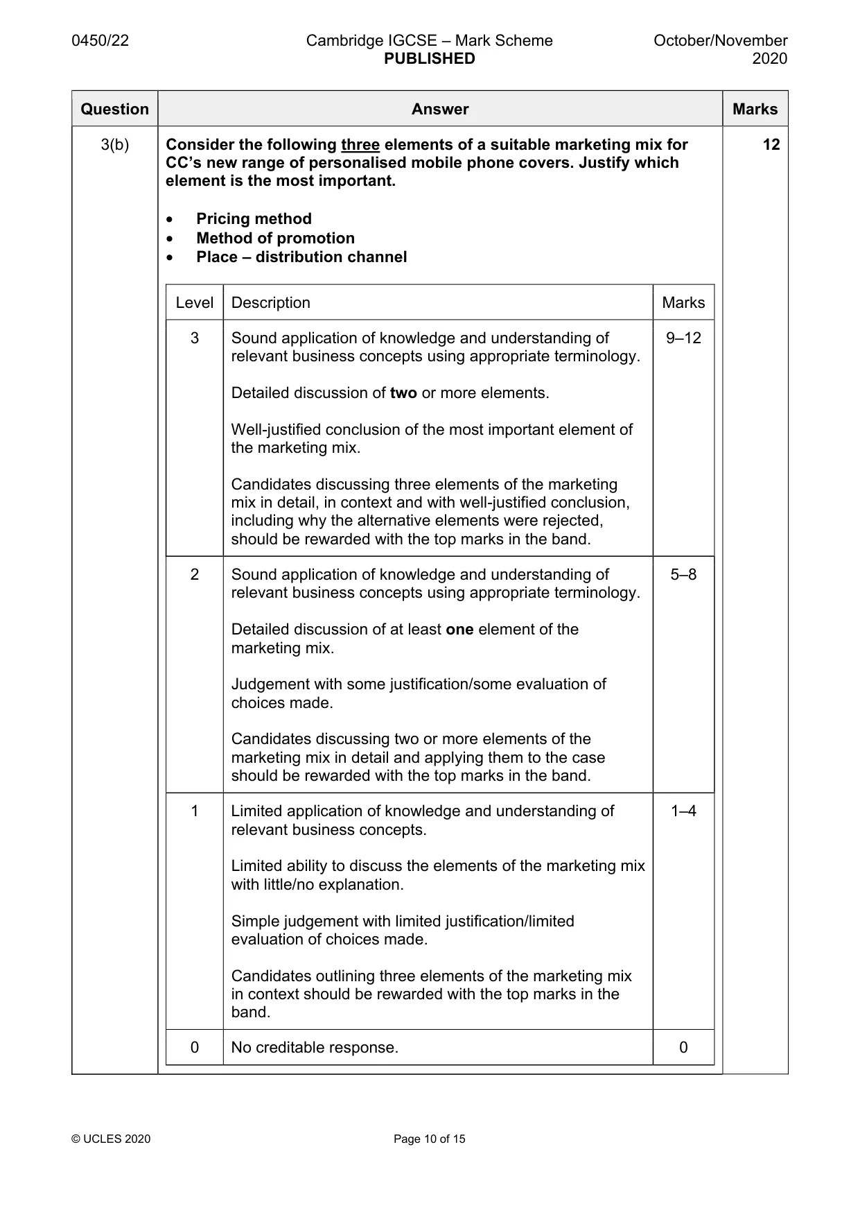 Mark scheme, page 10 of 15