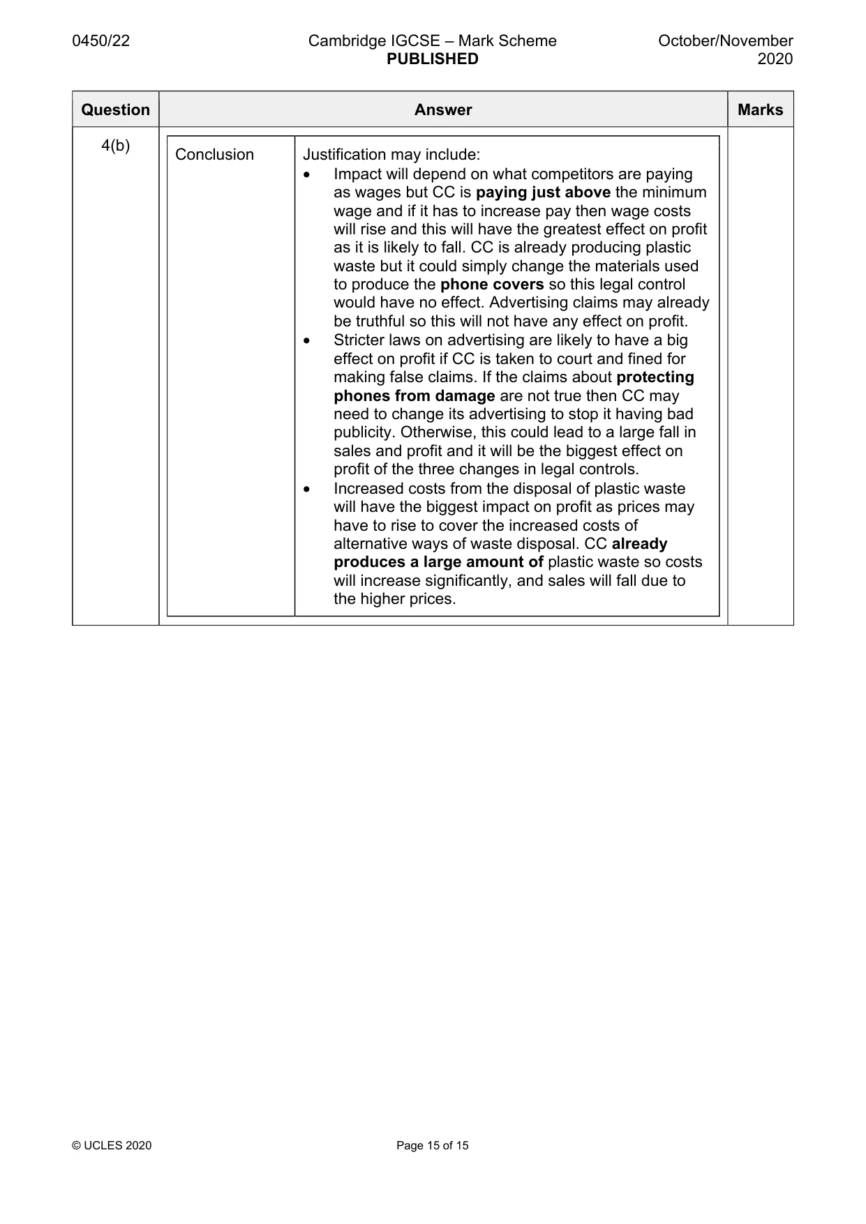 Mark scheme, page 15 of 15