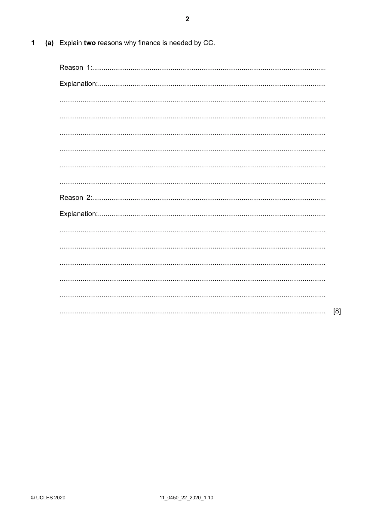 Cambridge IGCSE Business Studies 0450 2020 Oct/Nov Paper 2 · Variant 2 question paper, page 2 of 12