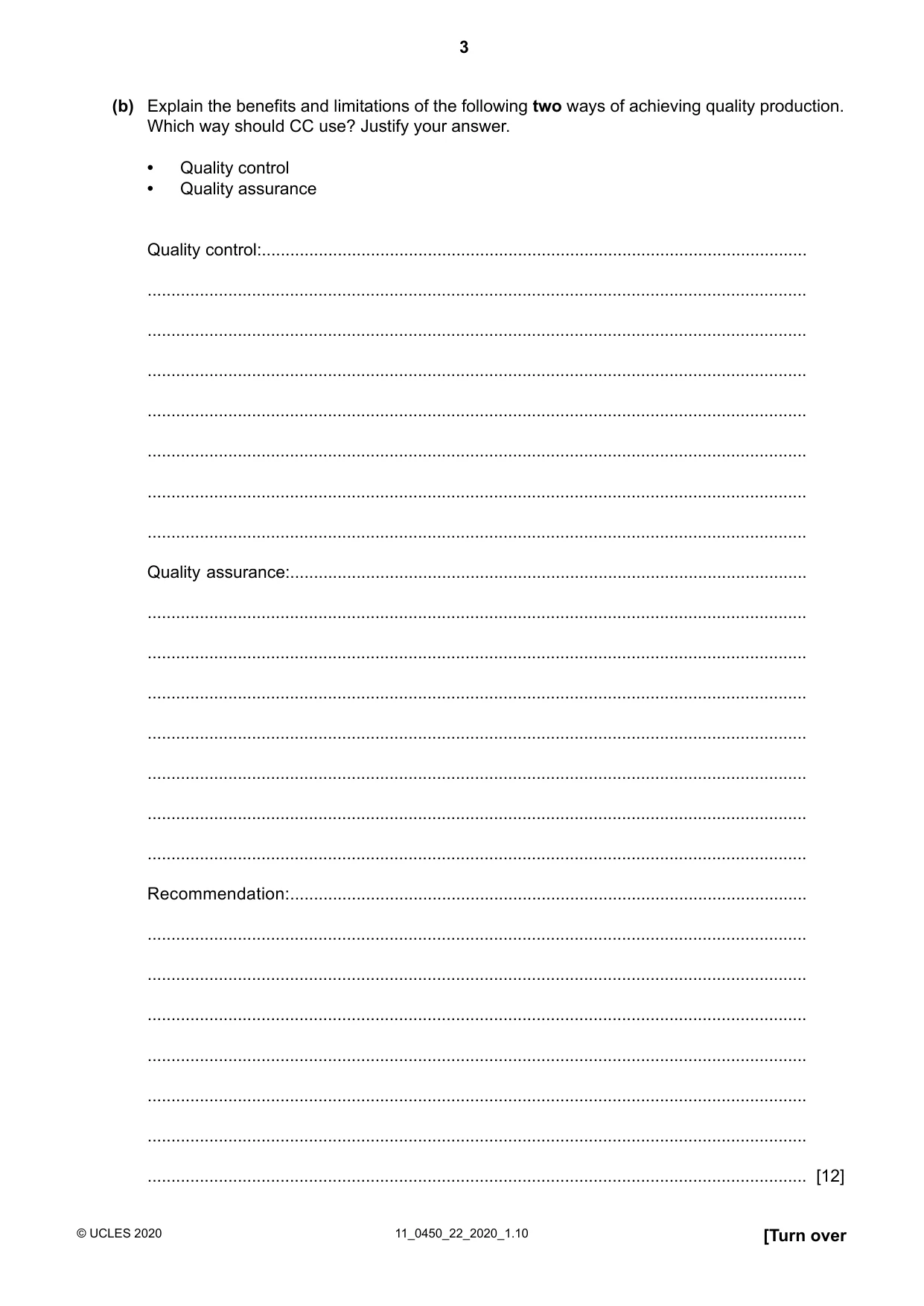 Cambridge IGCSE Business Studies 0450 2020 Oct/Nov Paper 2 · Variant 2 question paper, page 3 of 12