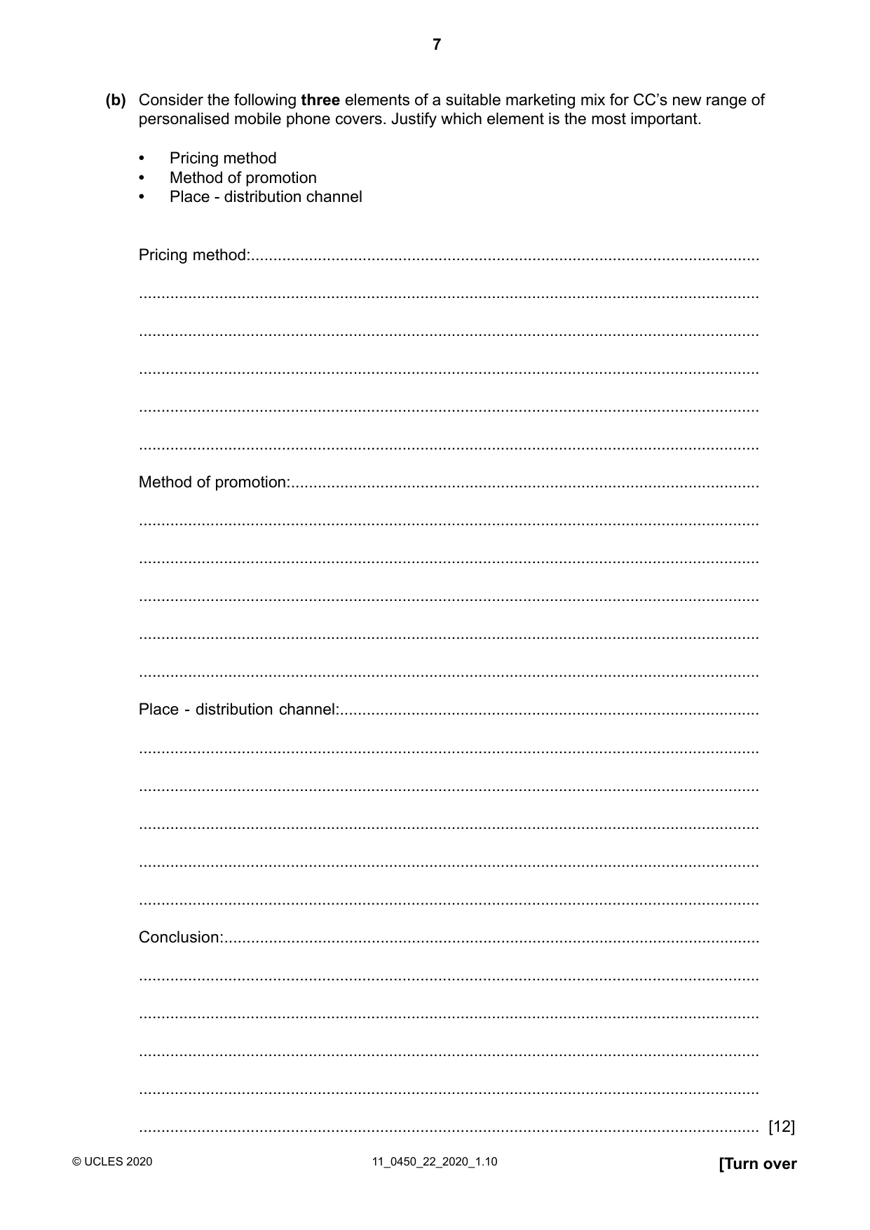 Cambridge IGCSE Business Studies 0450 2020 Oct/Nov Paper 2 · Variant 2 question paper, page 7 of 12