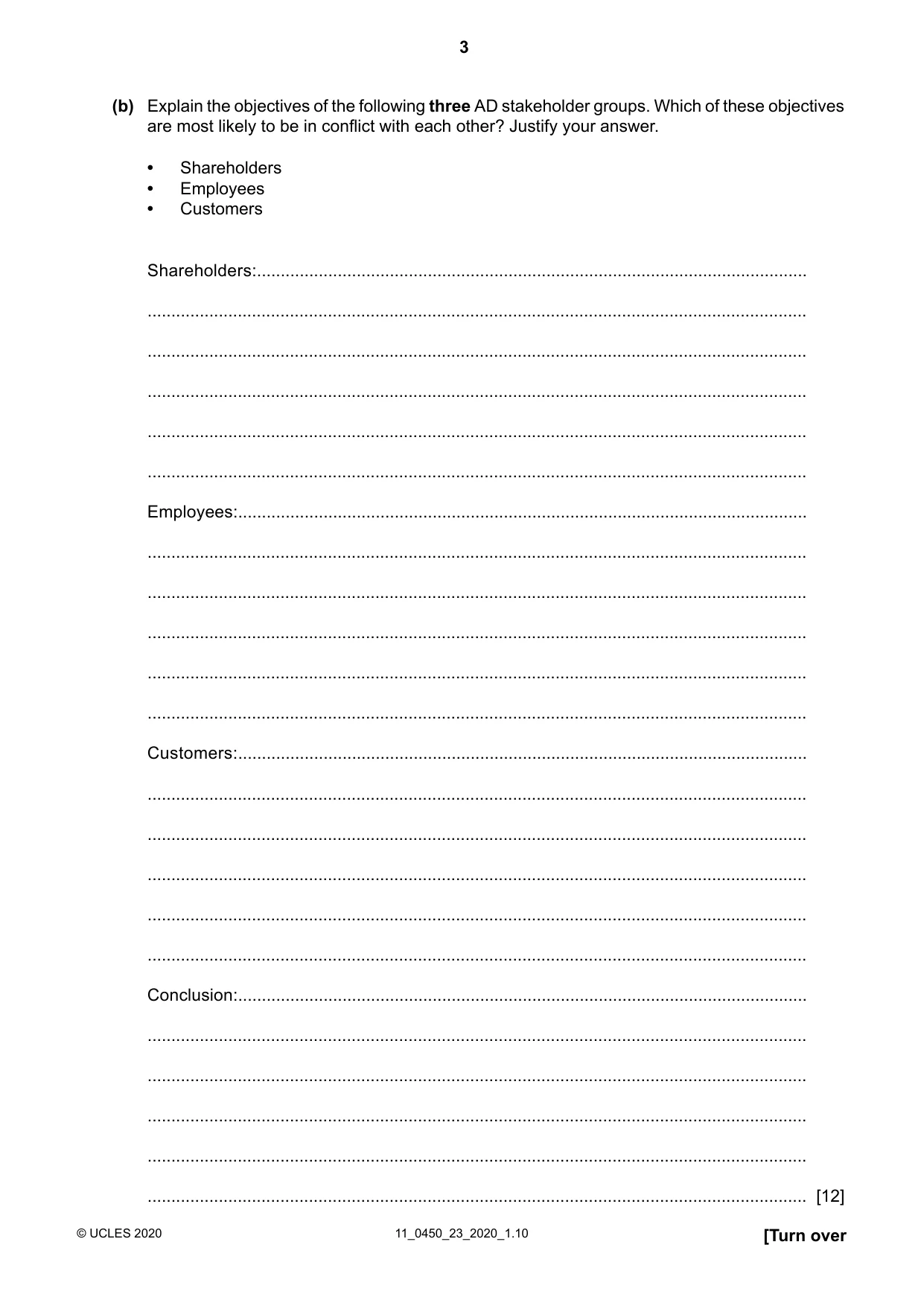Cambridge IGCSE Business Studies 0450 2020 Oct/Nov Paper 2 · Variant 3 question paper, page 3 of 12