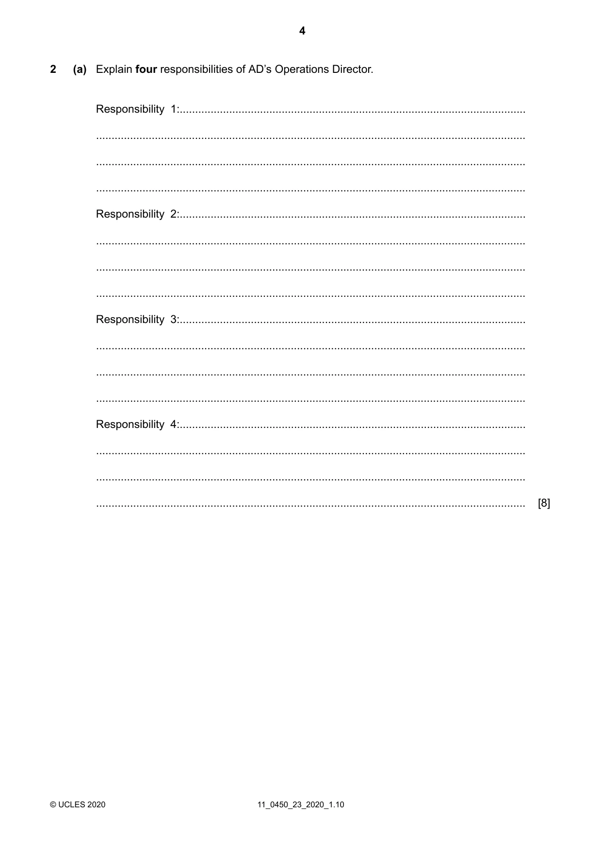 Cambridge IGCSE Business Studies 0450 2020 Oct/Nov Paper 2 · Variant 3 question paper, page 4 of 12