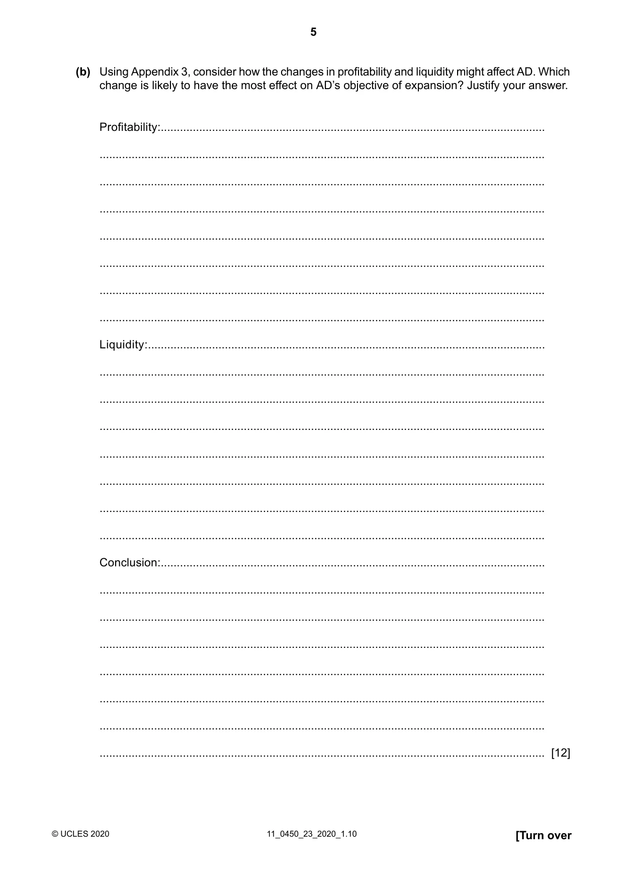 Cambridge IGCSE Business Studies 0450 2020 Oct/Nov Paper 2 · Variant 3 question paper, page 5 of 12