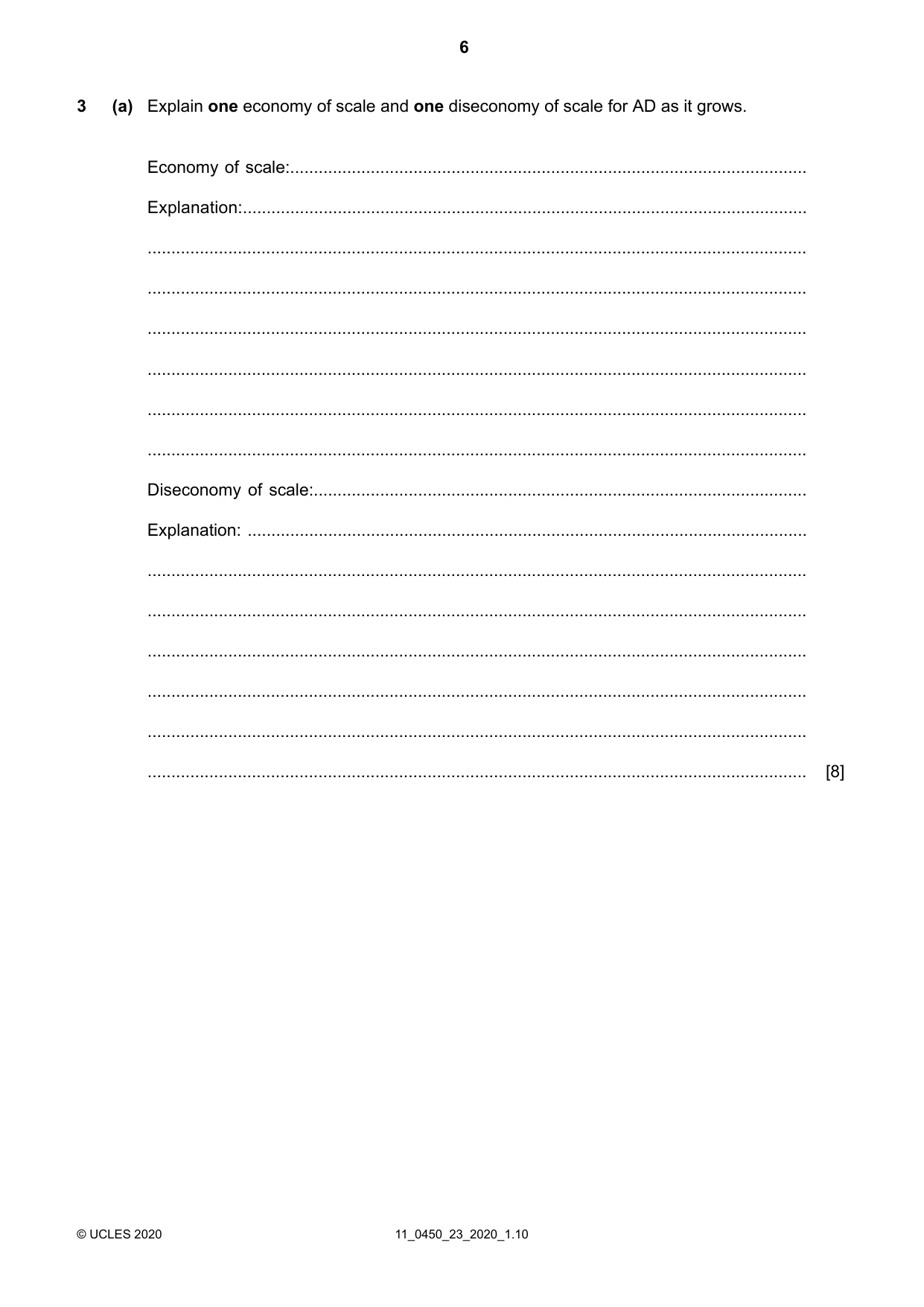 Cambridge IGCSE Business Studies 0450 2020 Oct/Nov Paper 2 · Variant 3 question paper, page 6 of 12