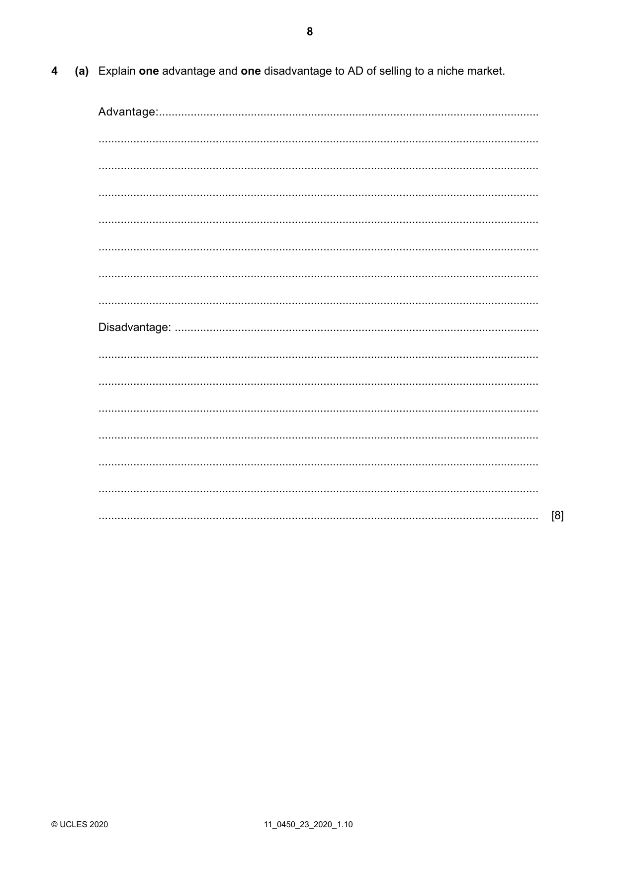 Cambridge IGCSE Business Studies 0450 2020 Oct/Nov Paper 2 · Variant 3 question paper, page 8 of 12