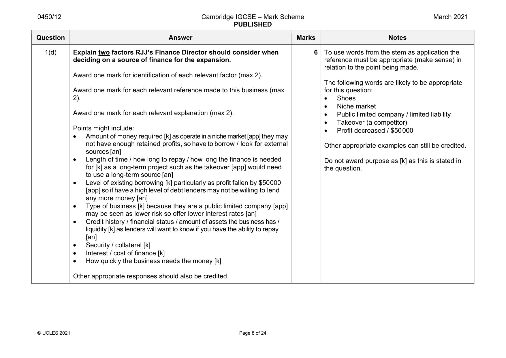 Mark scheme, page 8 of 24