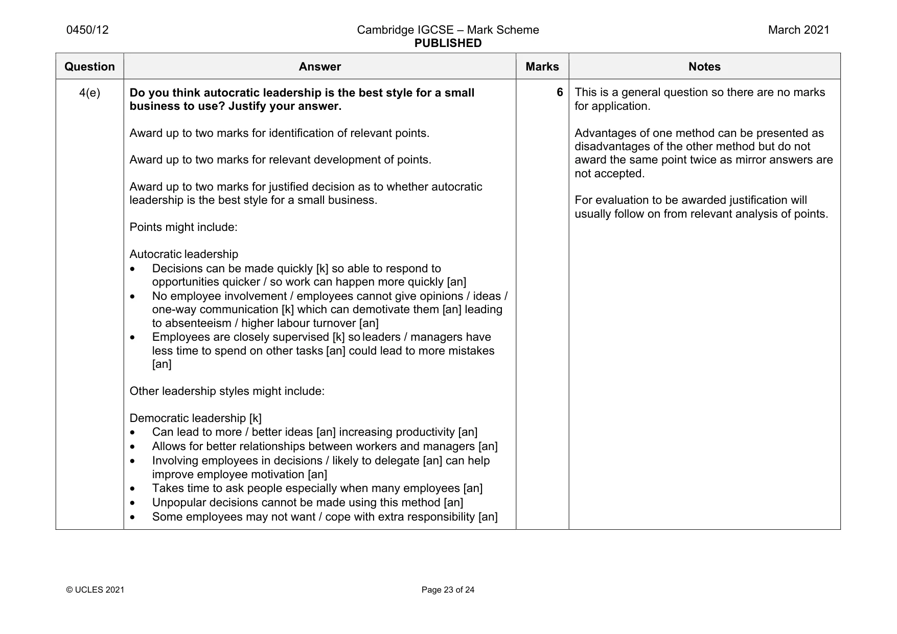 Mark scheme, page 23 of 24