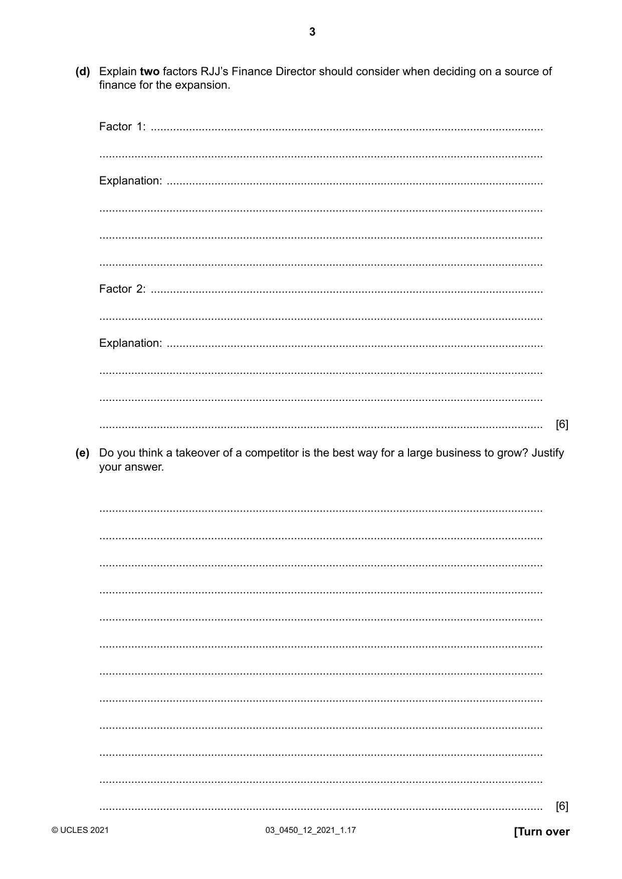 Cambridge IGCSE Business Studies 0450 2021 Feb/March Paper 1 · Variant 2 question paper, page 3 of 12
