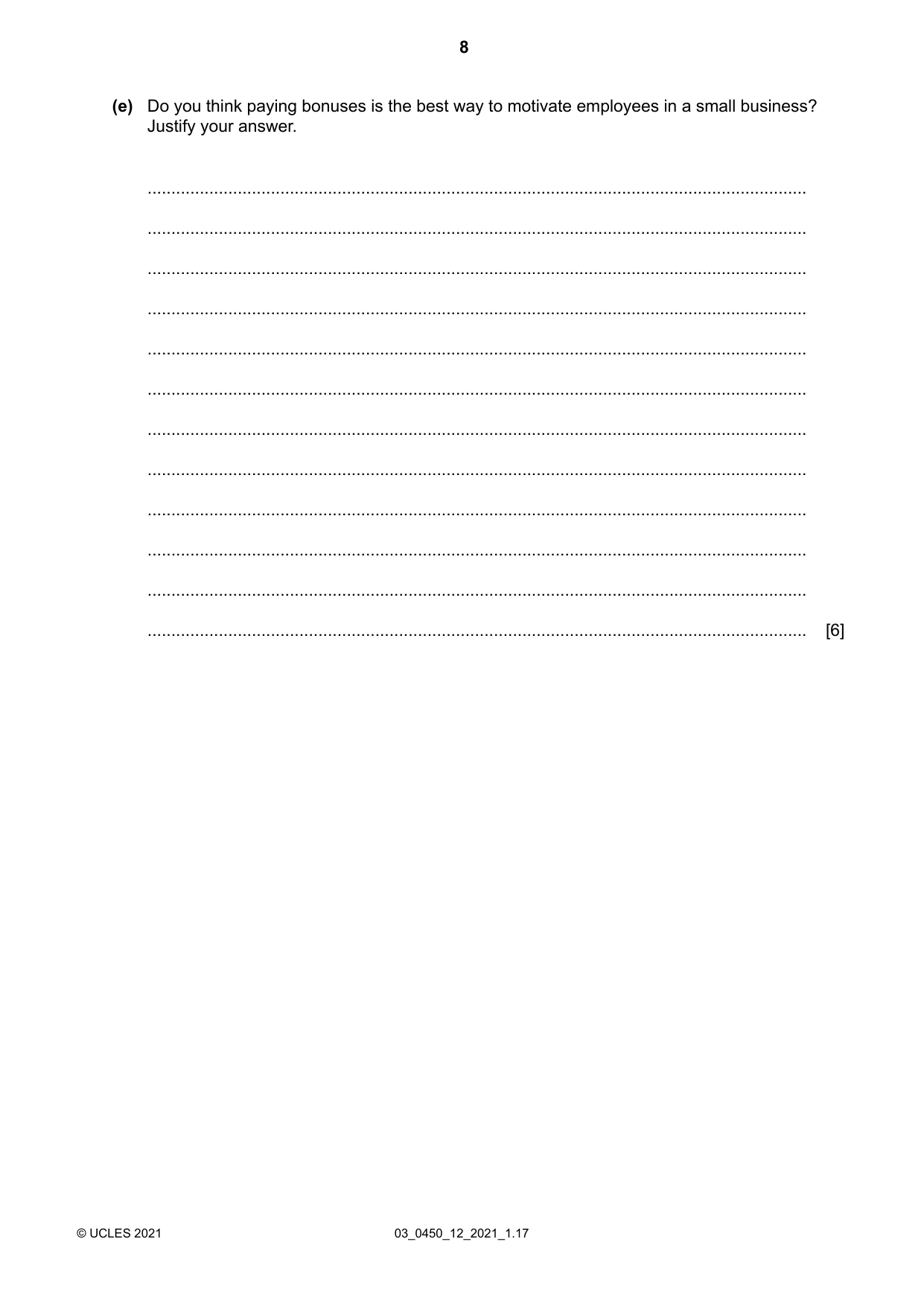Cambridge IGCSE Business Studies 0450 2021 Feb/March Paper 1 · Variant 2 question paper, page 8 of 12