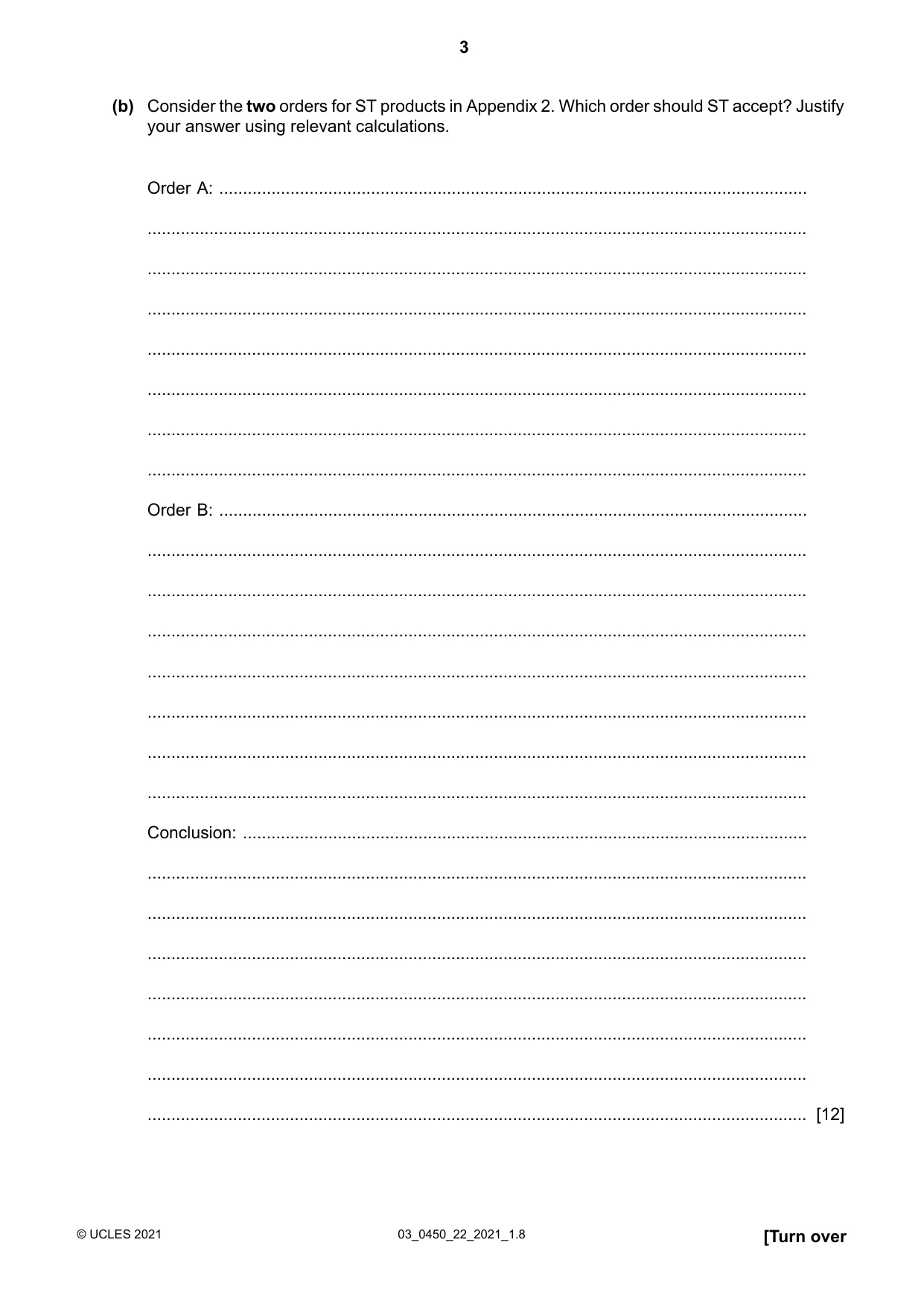 Cambridge IGCSE Business Studies 0450 2021 Feb/March Paper 2 · Variant 1 question paper, page 3 of 12