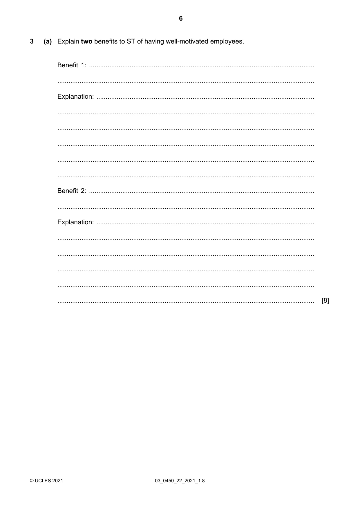 Cambridge IGCSE Business Studies 0450 2021 Feb/March Paper 2 · Variant 1 question paper, page 6 of 12