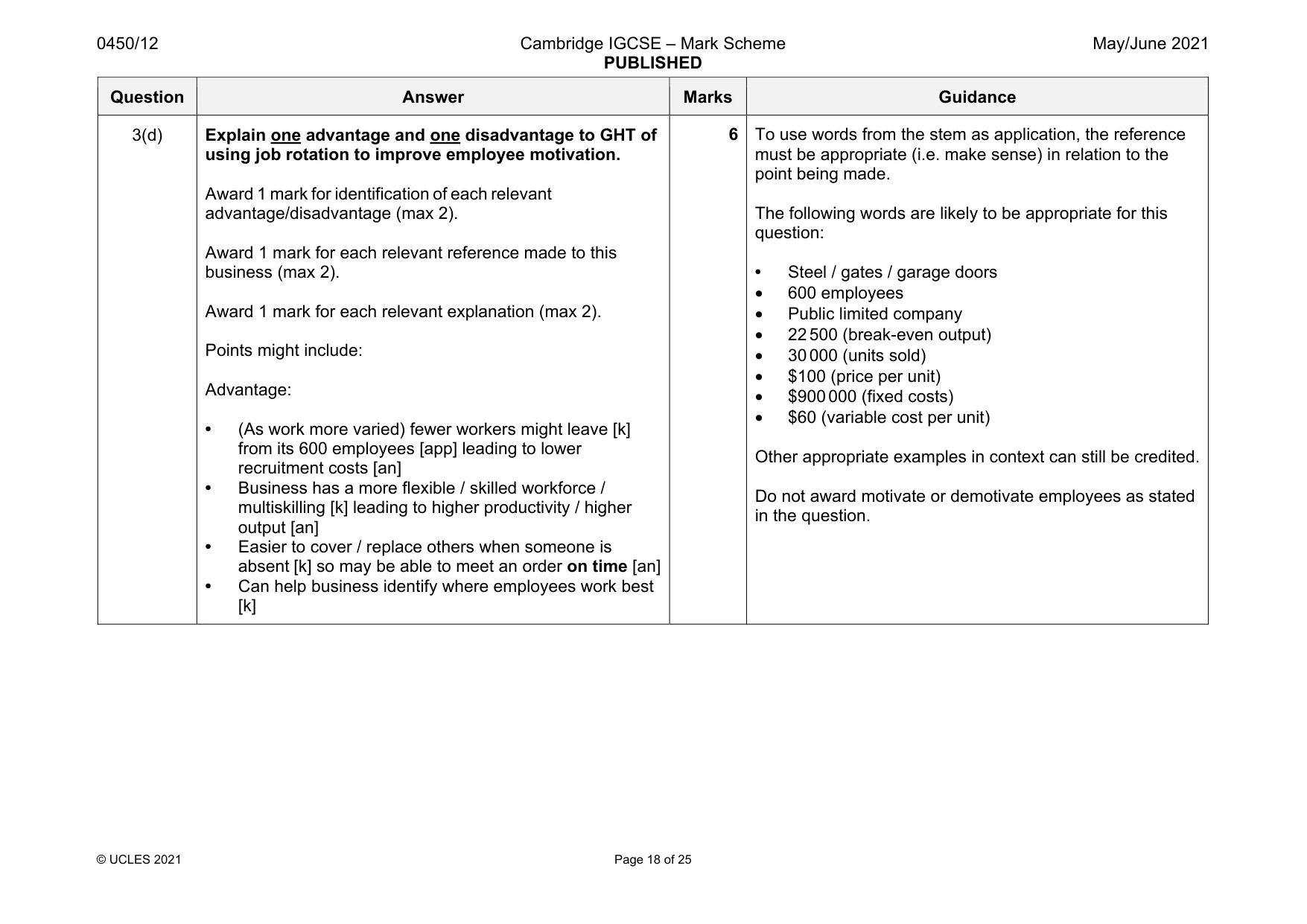 Mark scheme, page 18 of 25