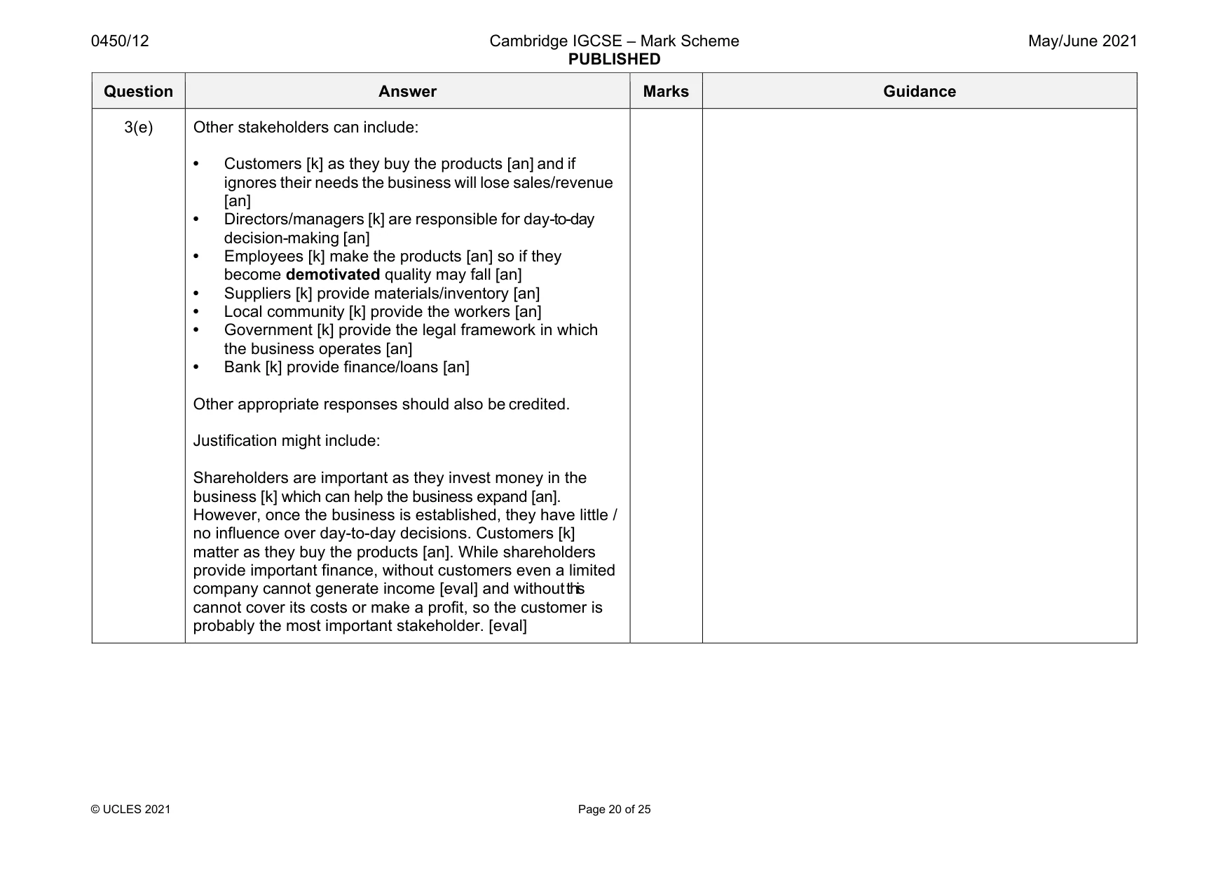 Mark scheme, page 20 of 25