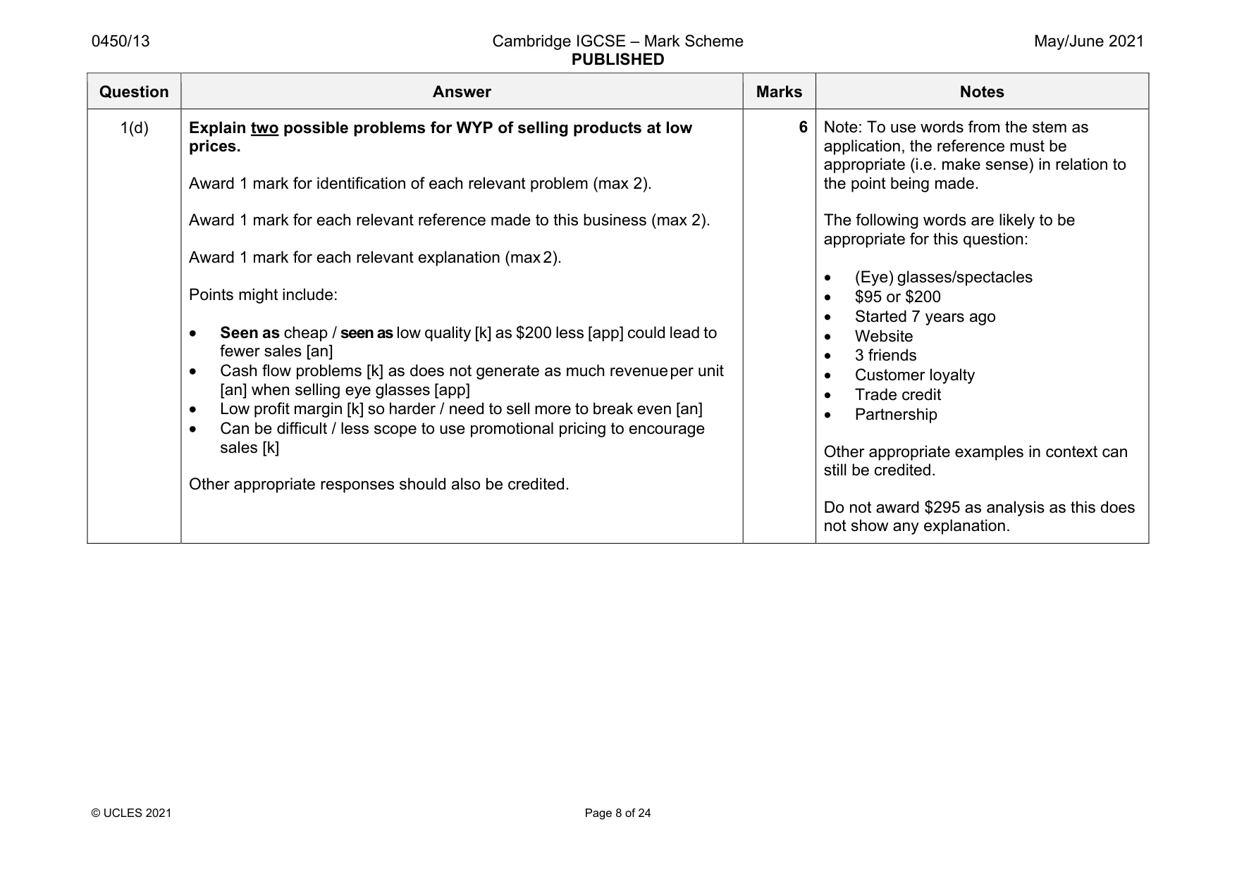 Mark scheme, page 8 of 24