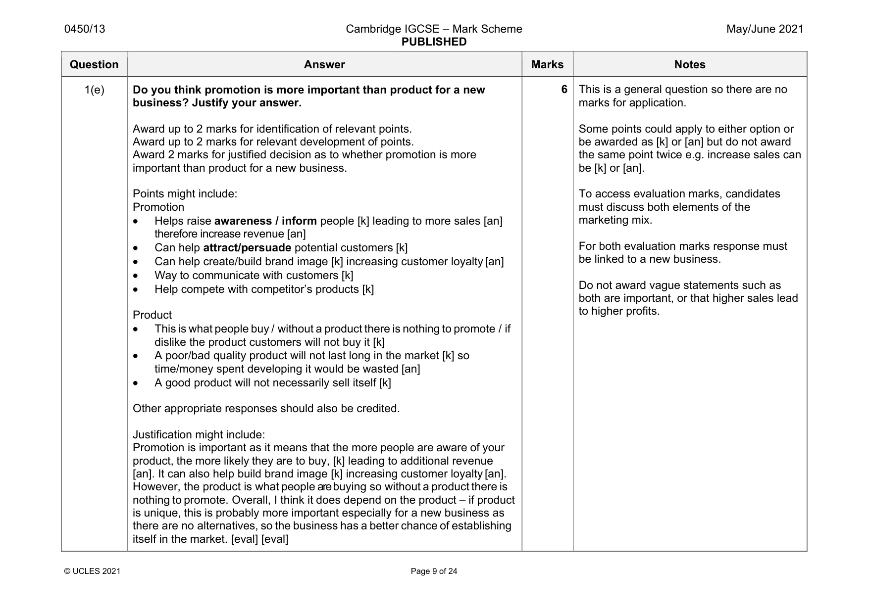 Mark scheme, page 9 of 24