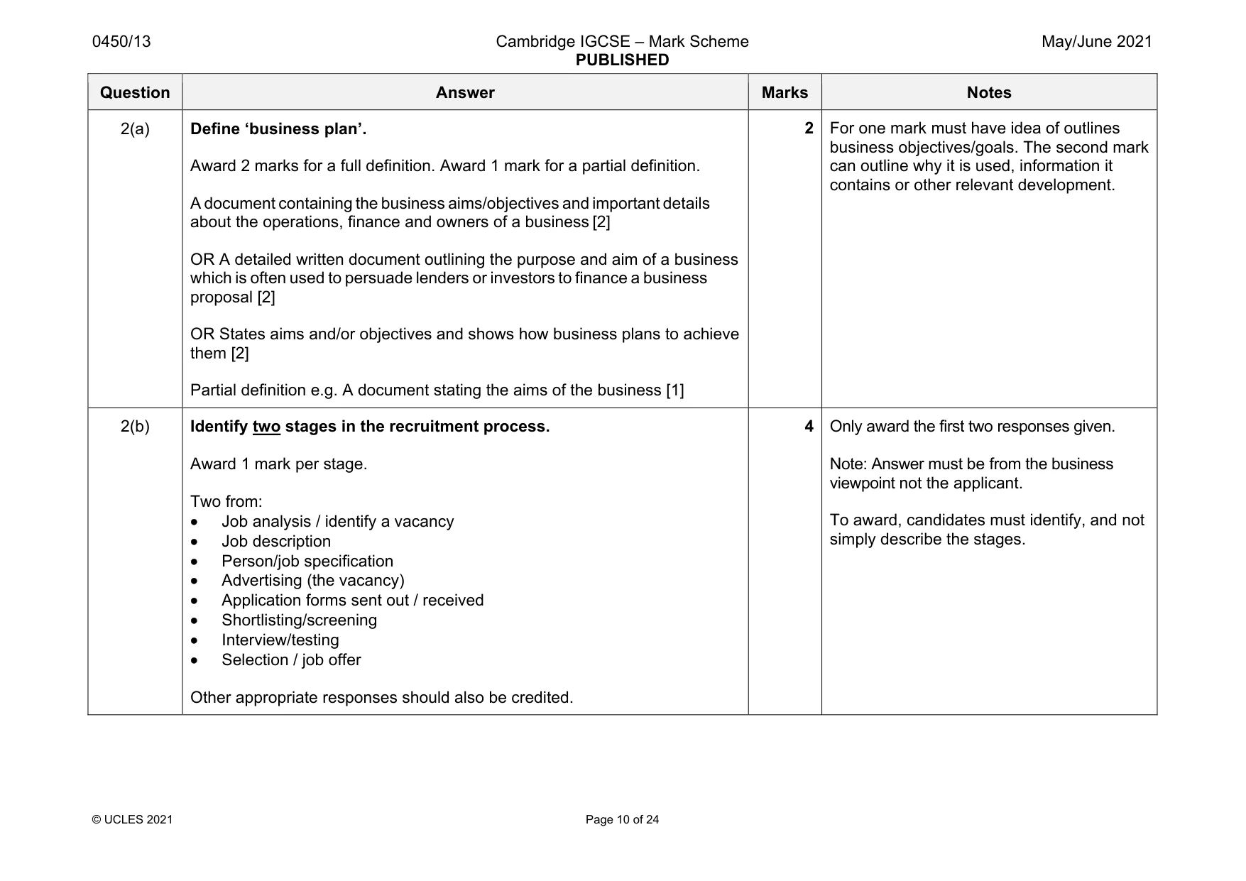 Mark scheme, page 10 of 24