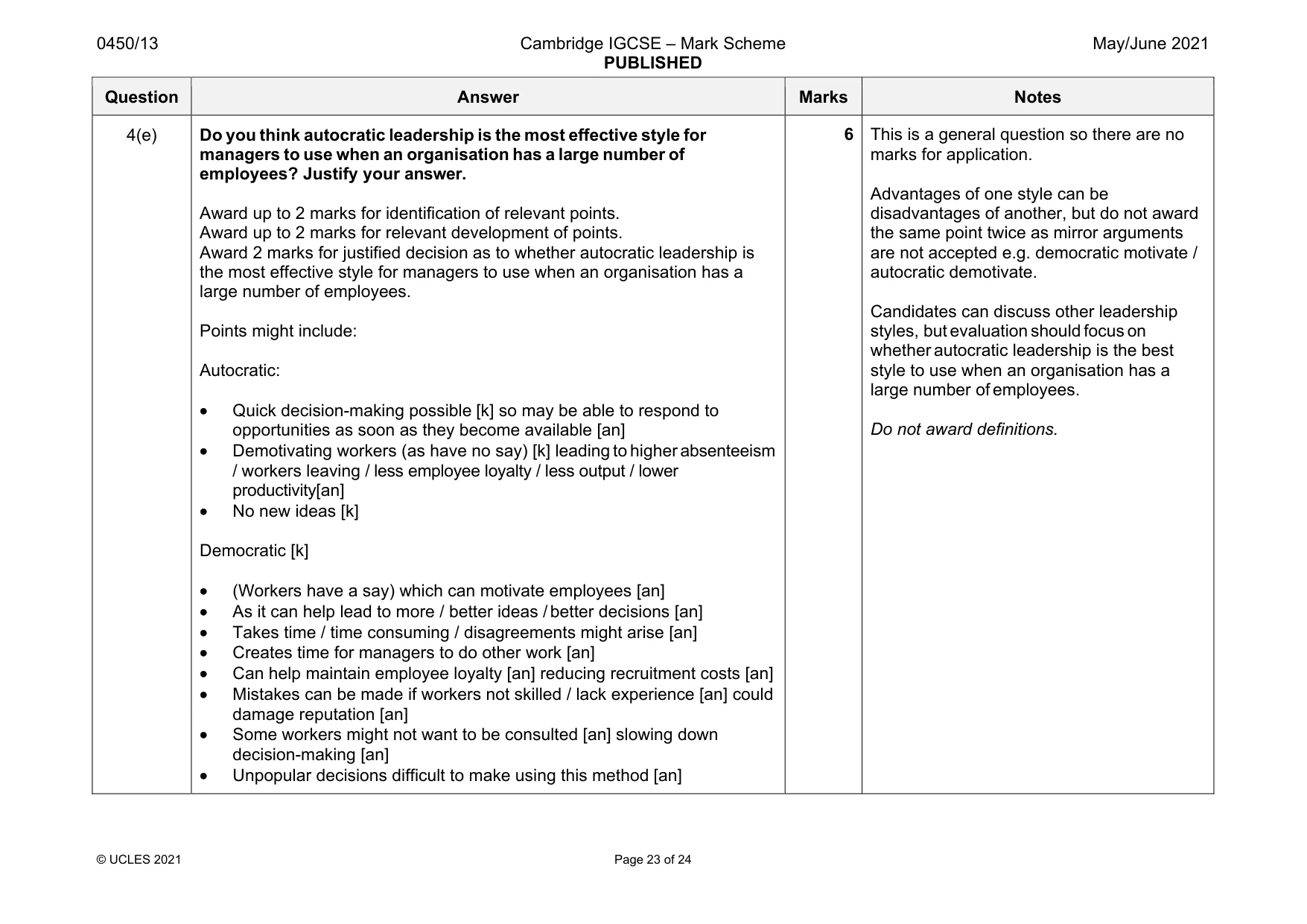 Mark scheme, page 23 of 24