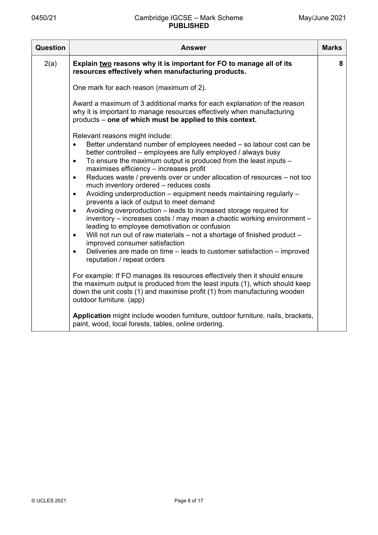 Mark scheme, page 8 of 17