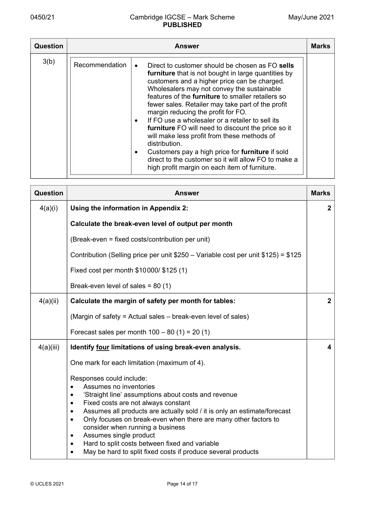 Mark scheme, page 14 of 17