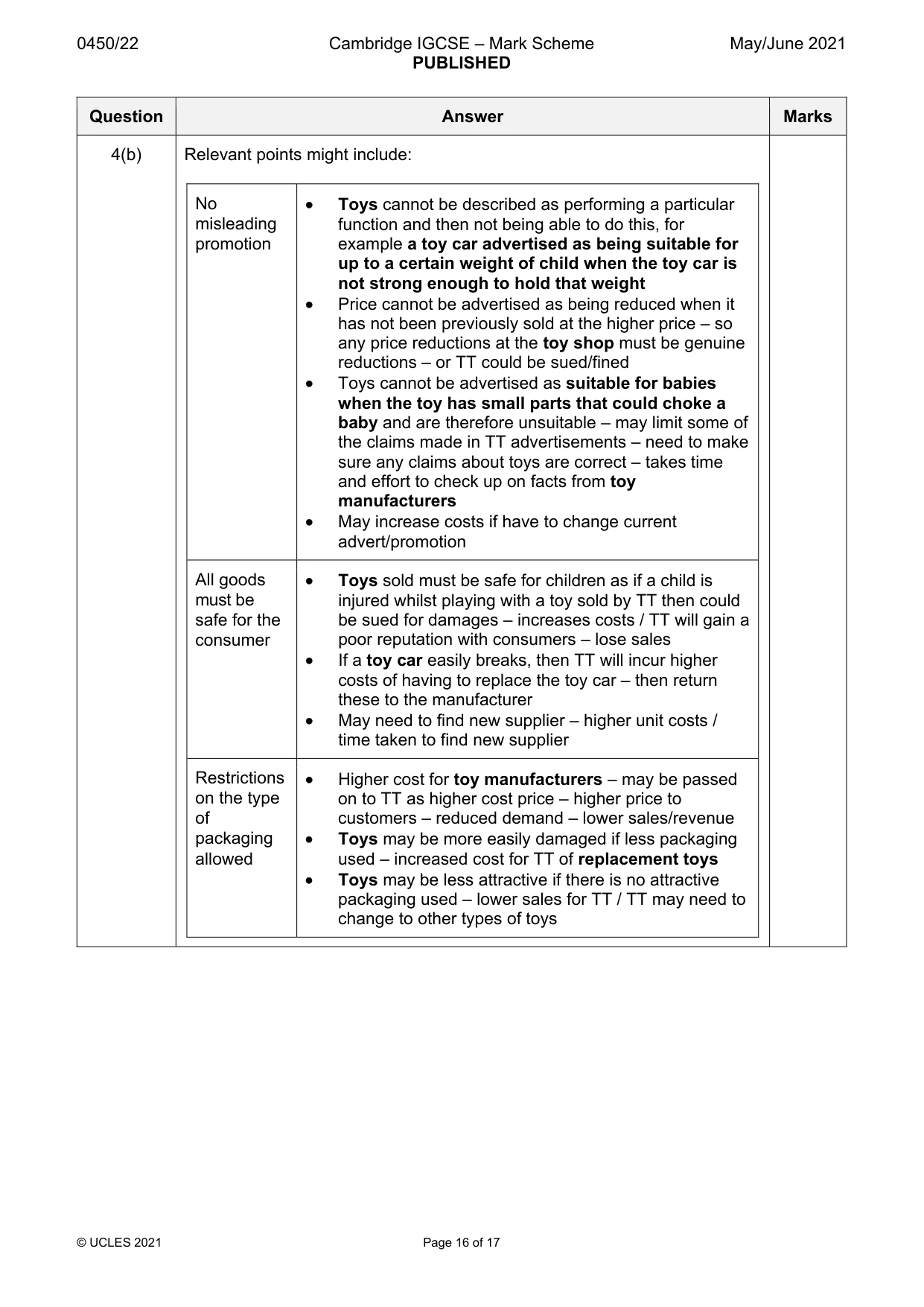 Mark scheme, page 16 of 17