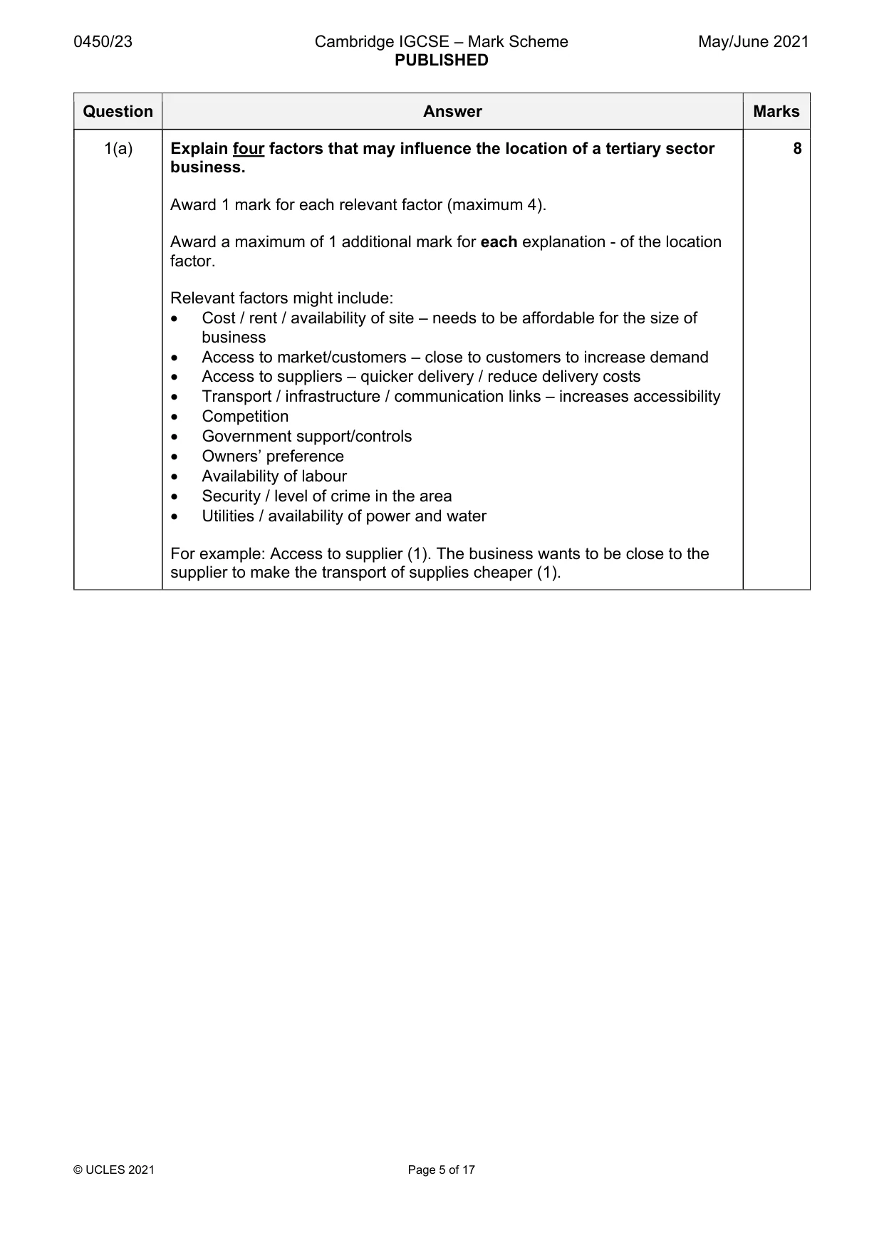 Mark scheme, page 5 of 17