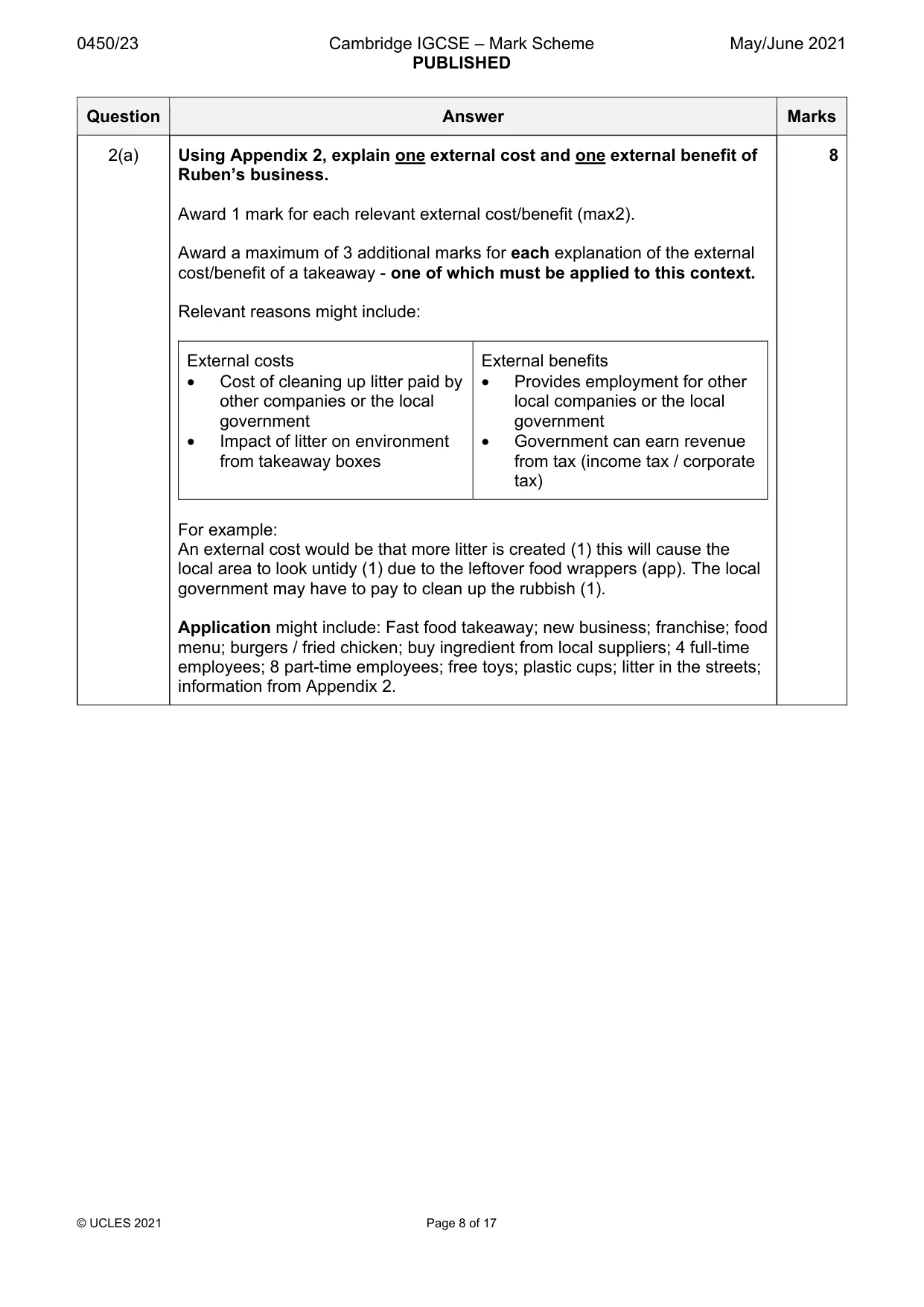 Mark scheme, page 8 of 17