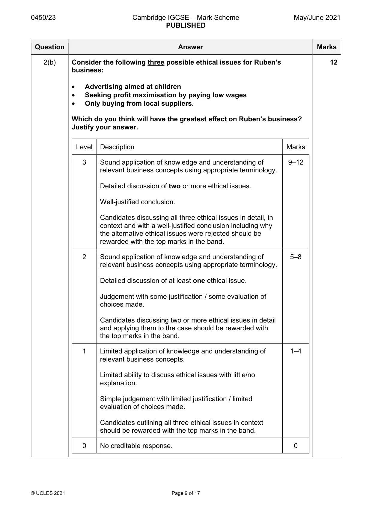 Mark scheme, page 9 of 17