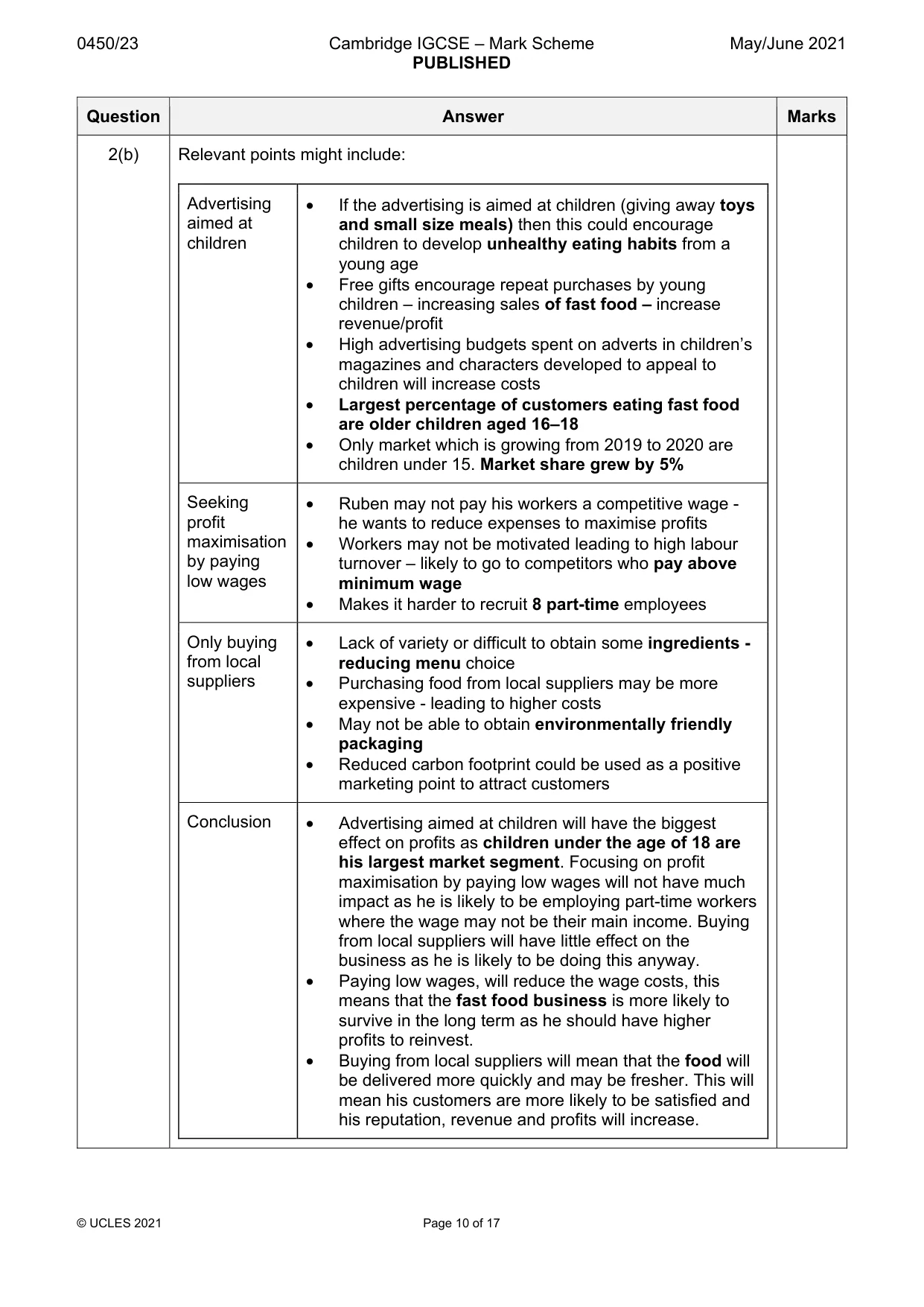 Mark scheme, page 10 of 17